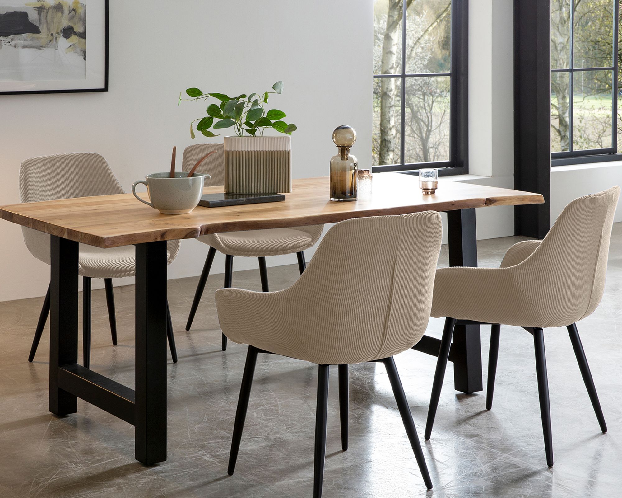 SalesFever »Saira-Steve« Esszimmergruppe Akazie beige Esstisch 160x85 cm