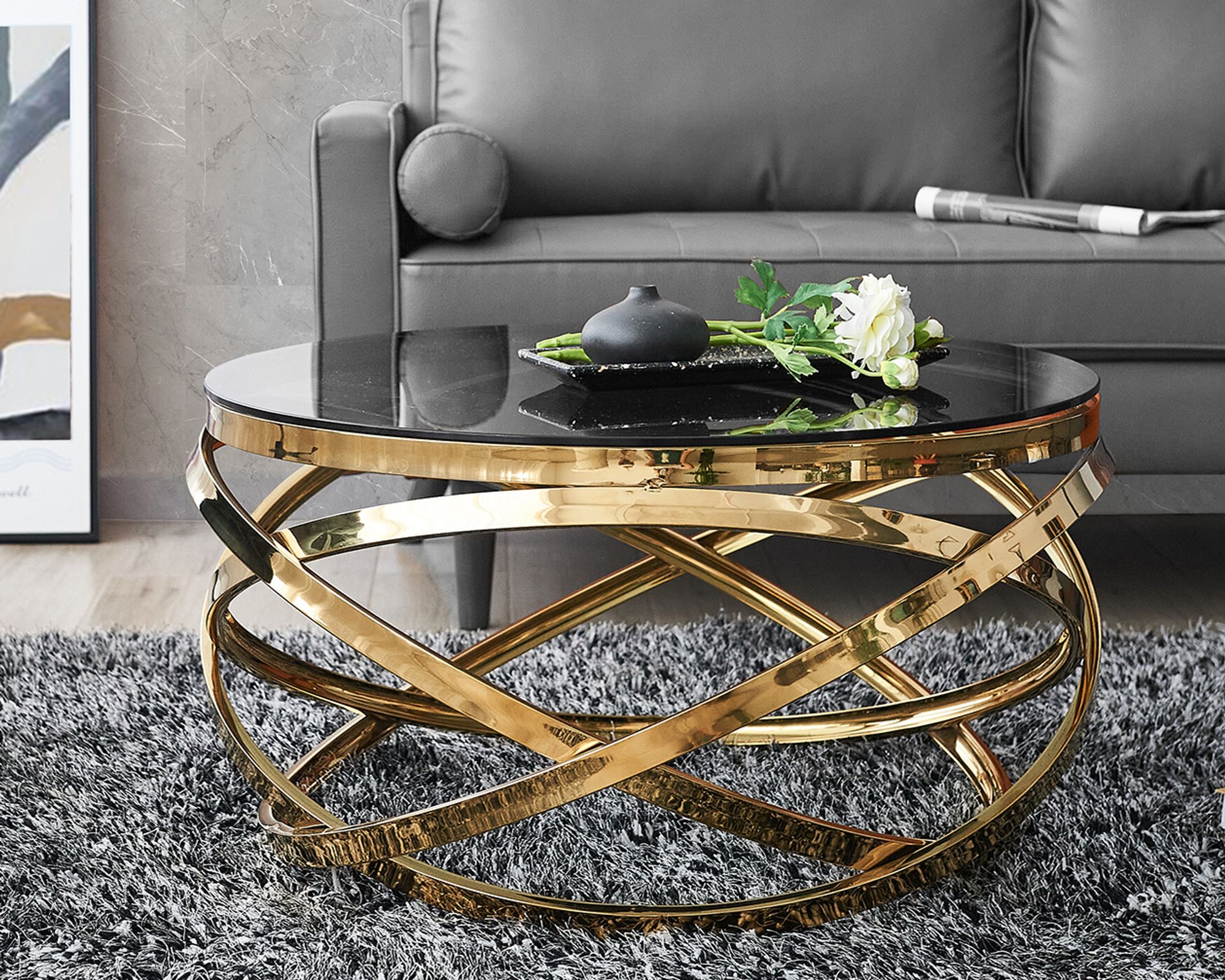 SalesFever »Vela« Couchtisch gold graues Glas