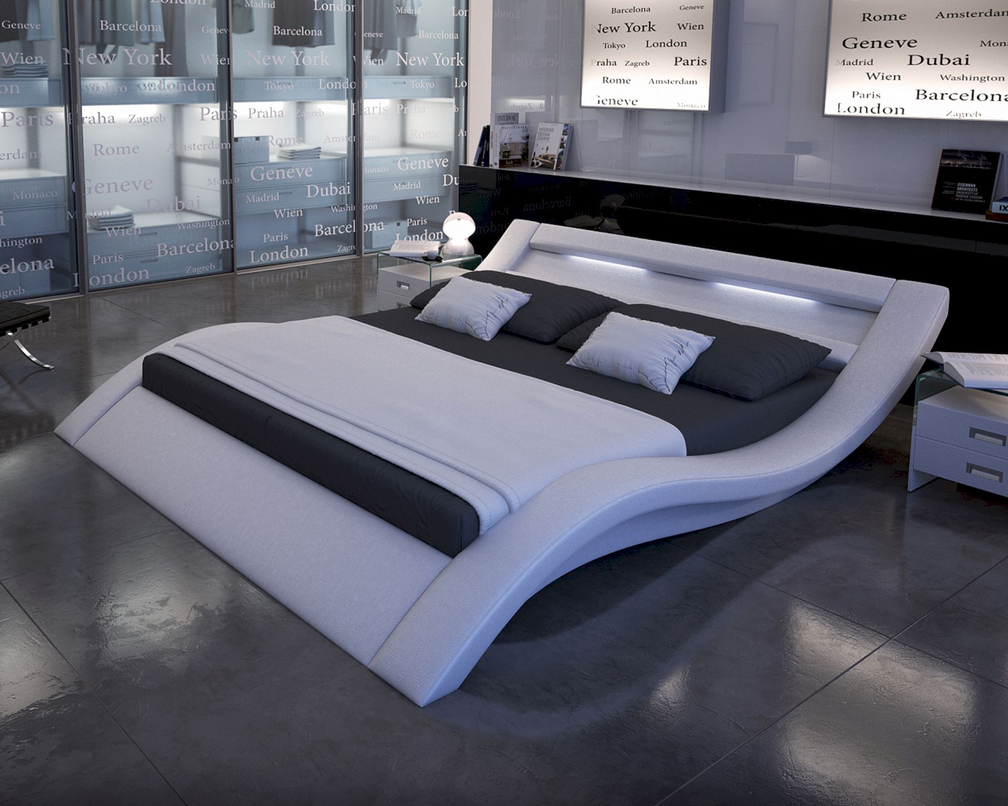 SalesFever »Wave« Polsterbett weiß mit LED 180x200 cm