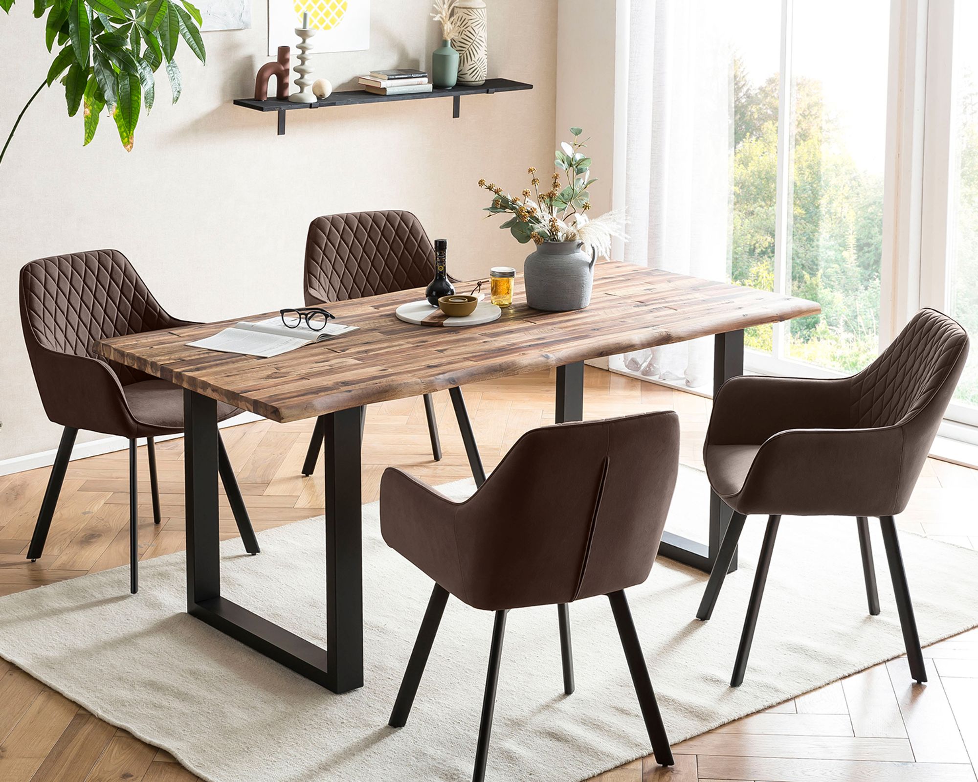 SalesFever »Wilson-Cristobal« Esszimmergruppe Akazie natur/schwarz braun Esstisch 180x90 cm