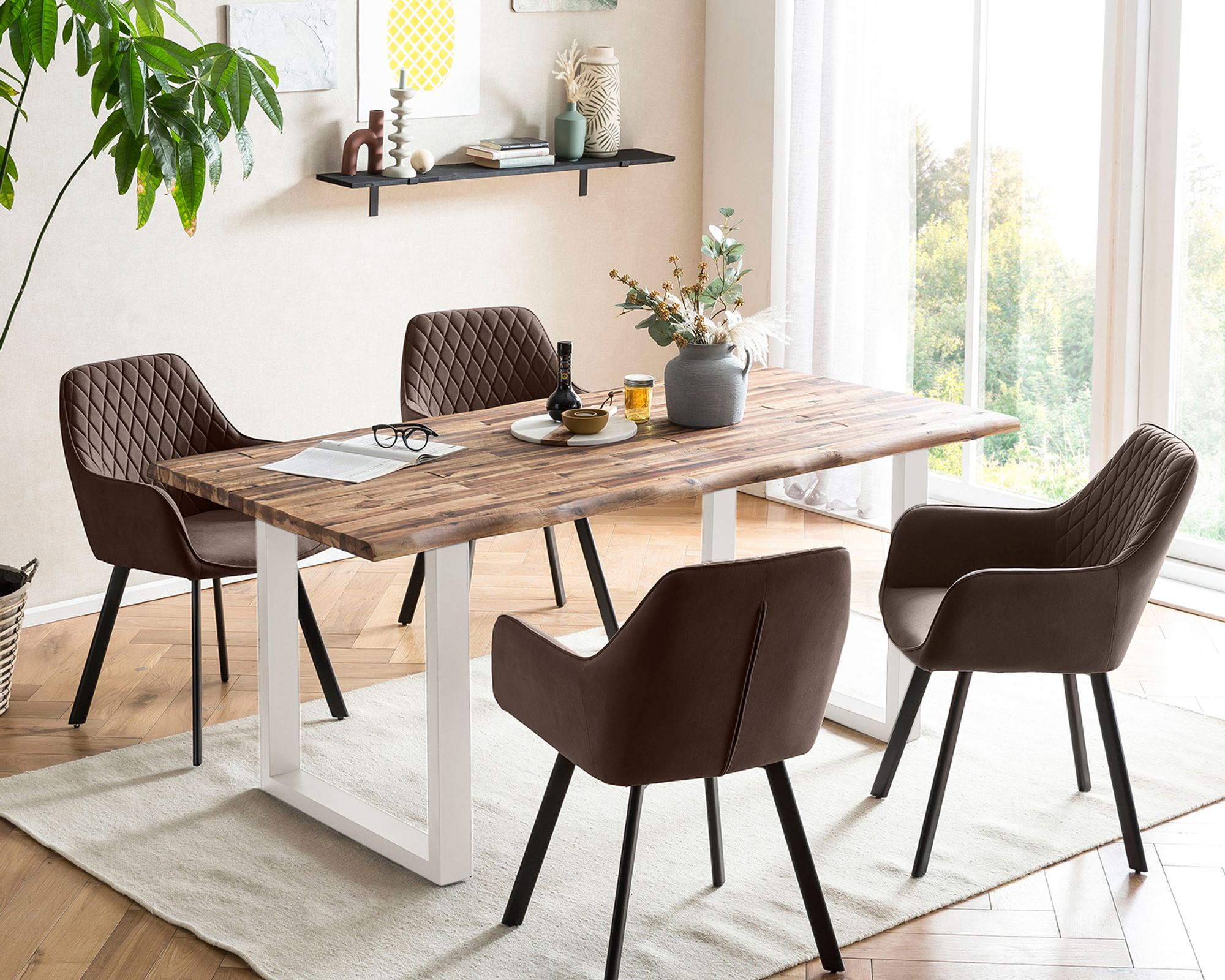 SalesFever »Wilson-Cristobal« Esszimmergruppe Akazie natur/weiß braun Esstisch 160x90 cm