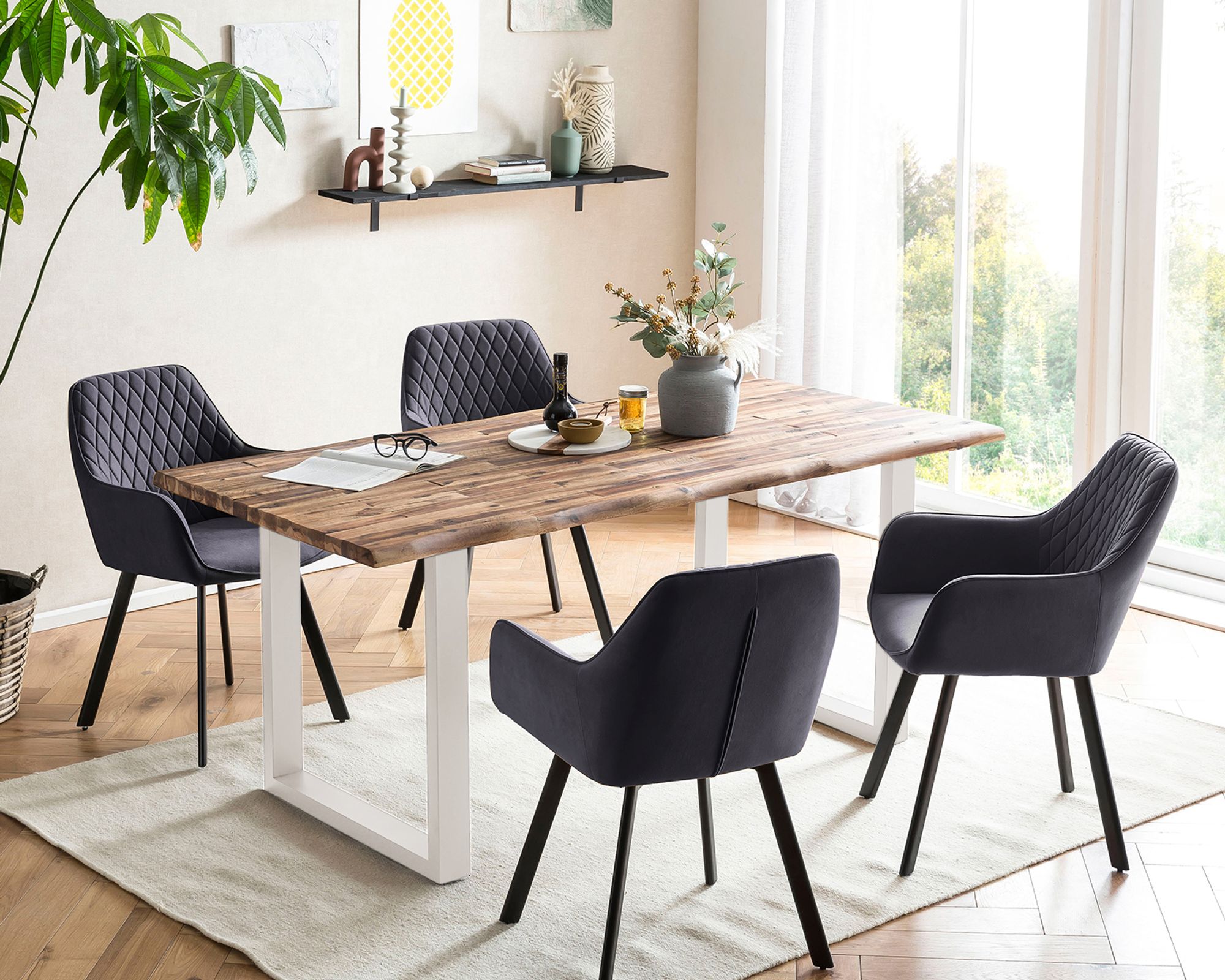 SalesFever »Wilson-Cristobal« Esszimmergruppe Akazie natur/weiß grau Esstisch 180x90 cm