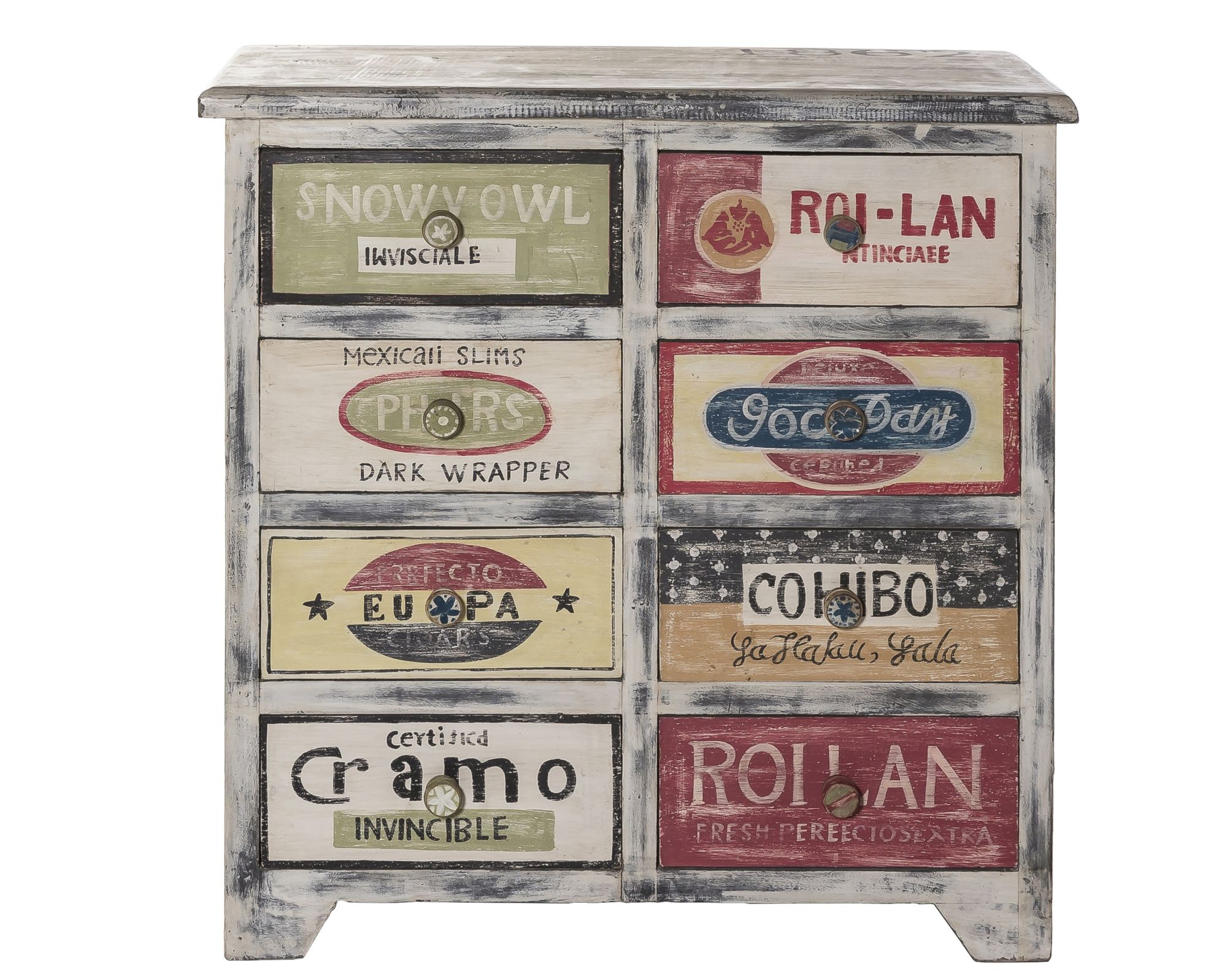 Taste of India Unikat Schubladenkommode 3 vintage-white-finish