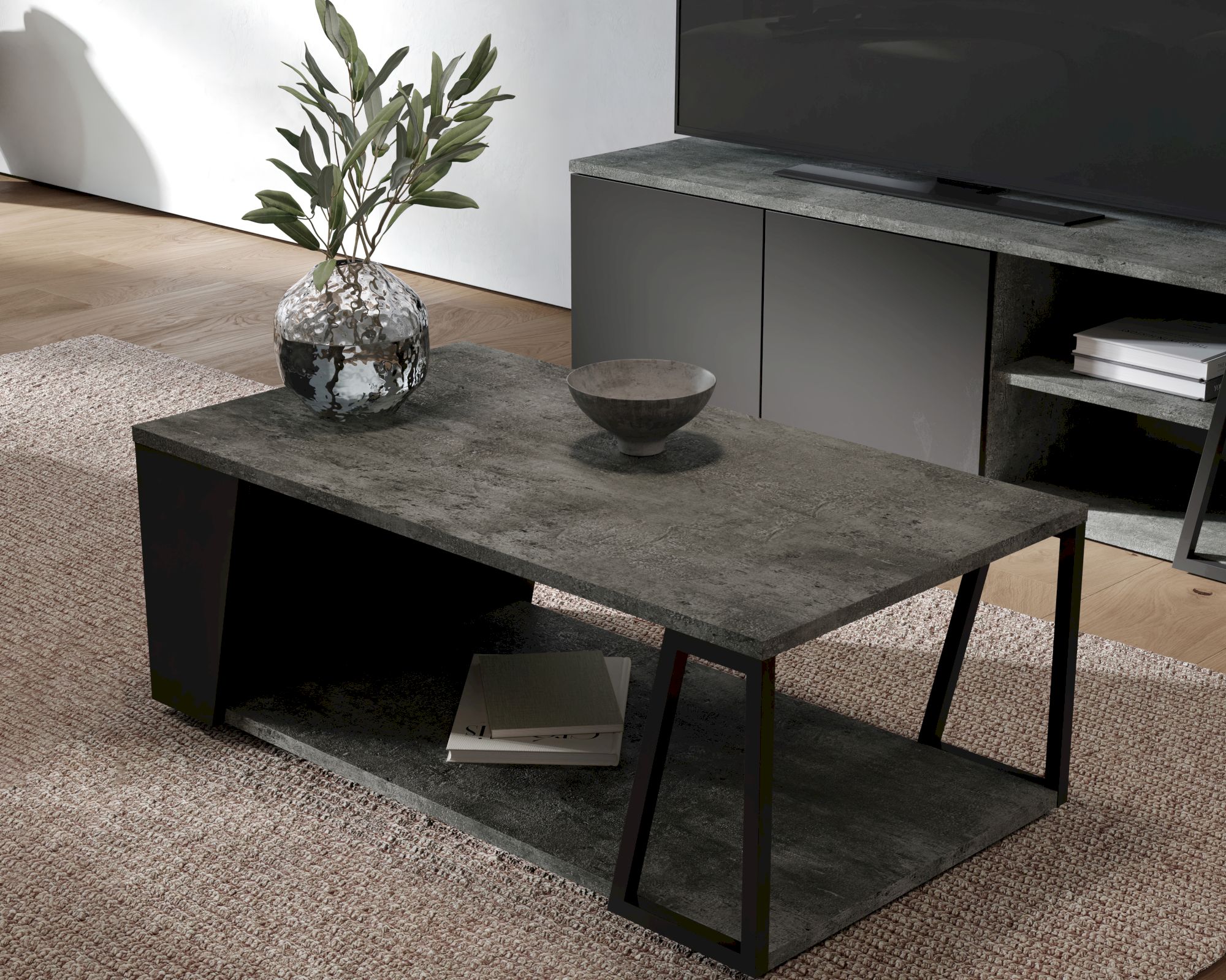 TemaHome »Albi« Couchtisch Schwarz mit Concrete 100x36x55 cm