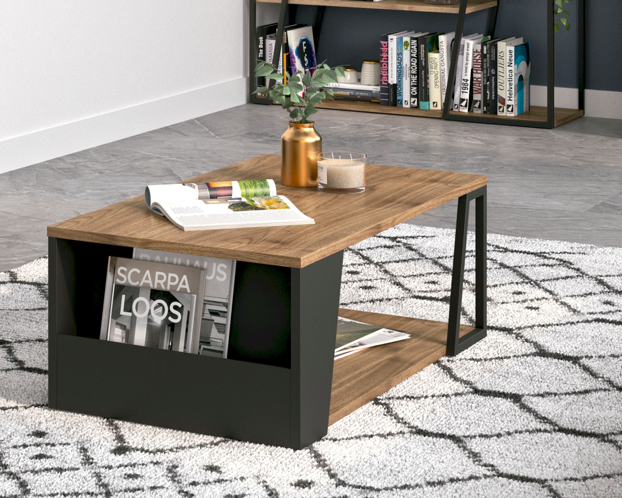 TemaHome »Albi« Couchtisch Schwarz mit Walnuss 100x36x55 cm