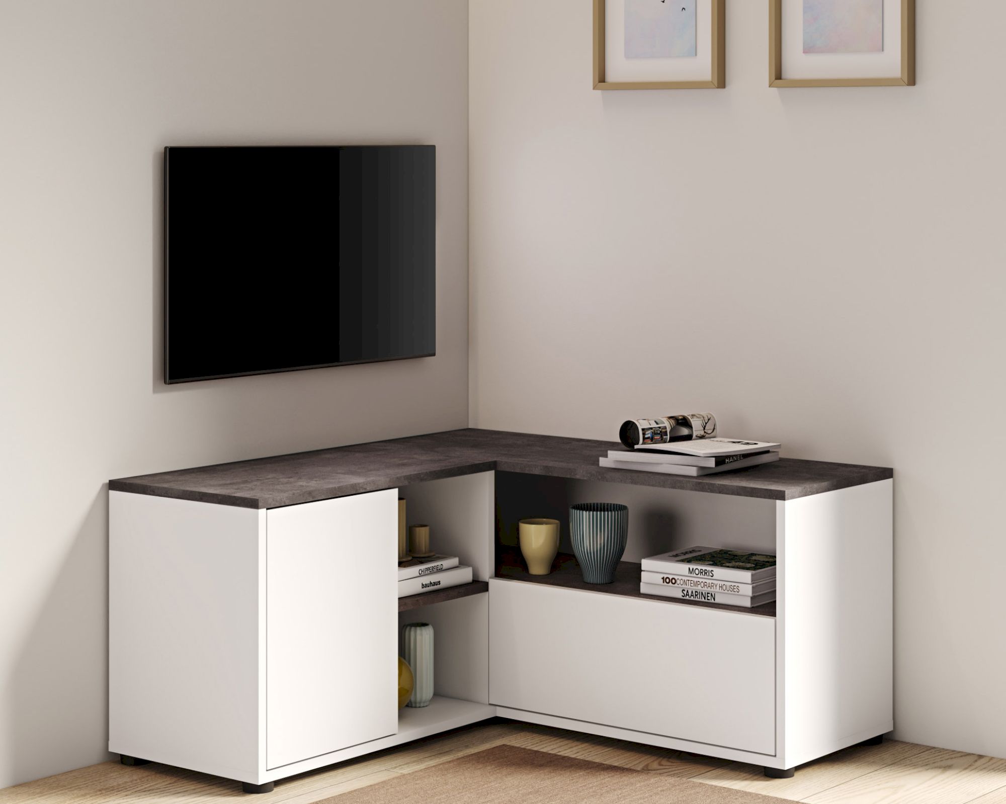 TemaHome »Angle« TV-Schrank 90 Weiß mit Concrete 90x45x90 cm