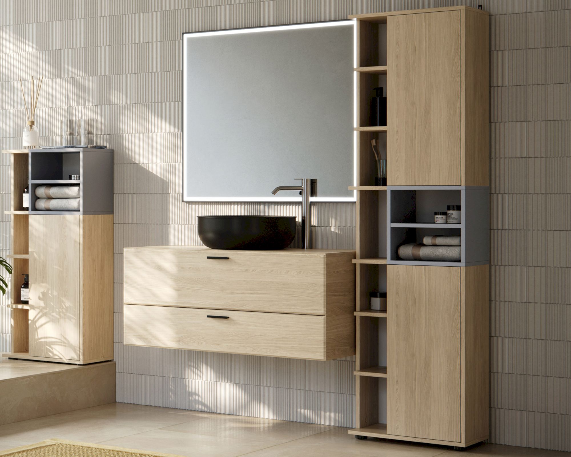 TemaHome »Kube« Badezimmerhochschrank Eiche mit Celadon Grey 50x182x28 cm
