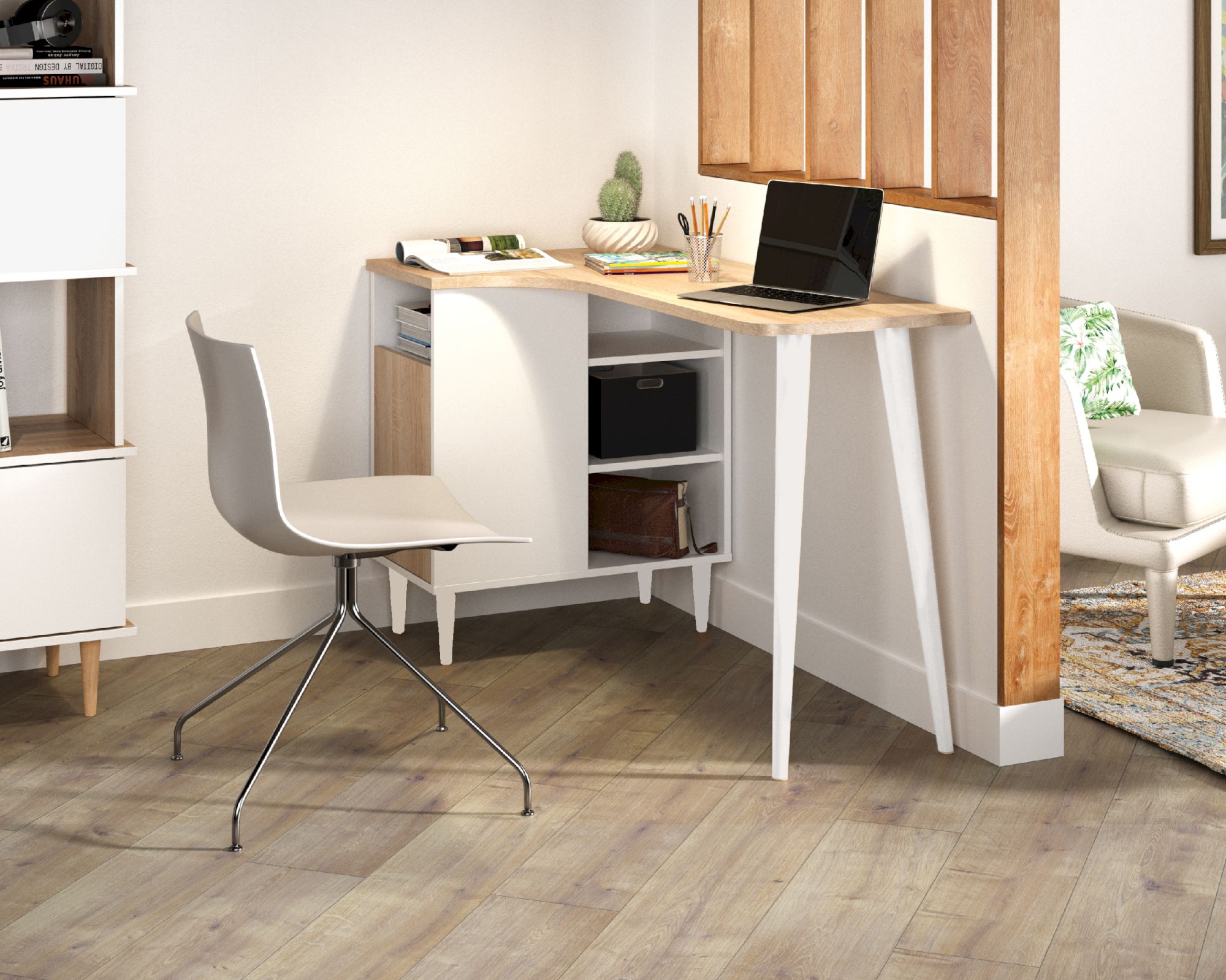 TemaHome »Nook« Schreibtisch Weiß mit Eiche 120x76x67 cm