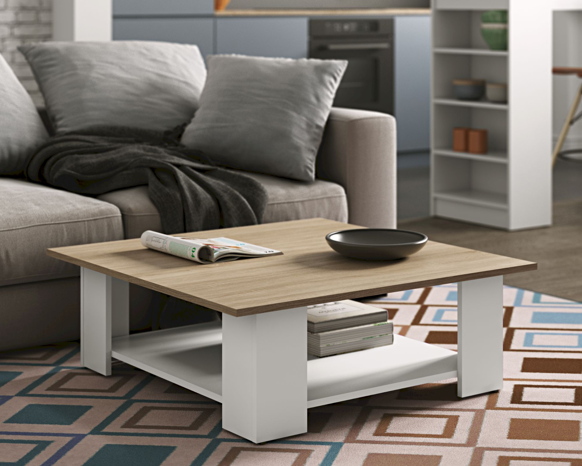 TemaHome »Square« Kaffeetisch Weiß mit Eiche 67x31x67 cm