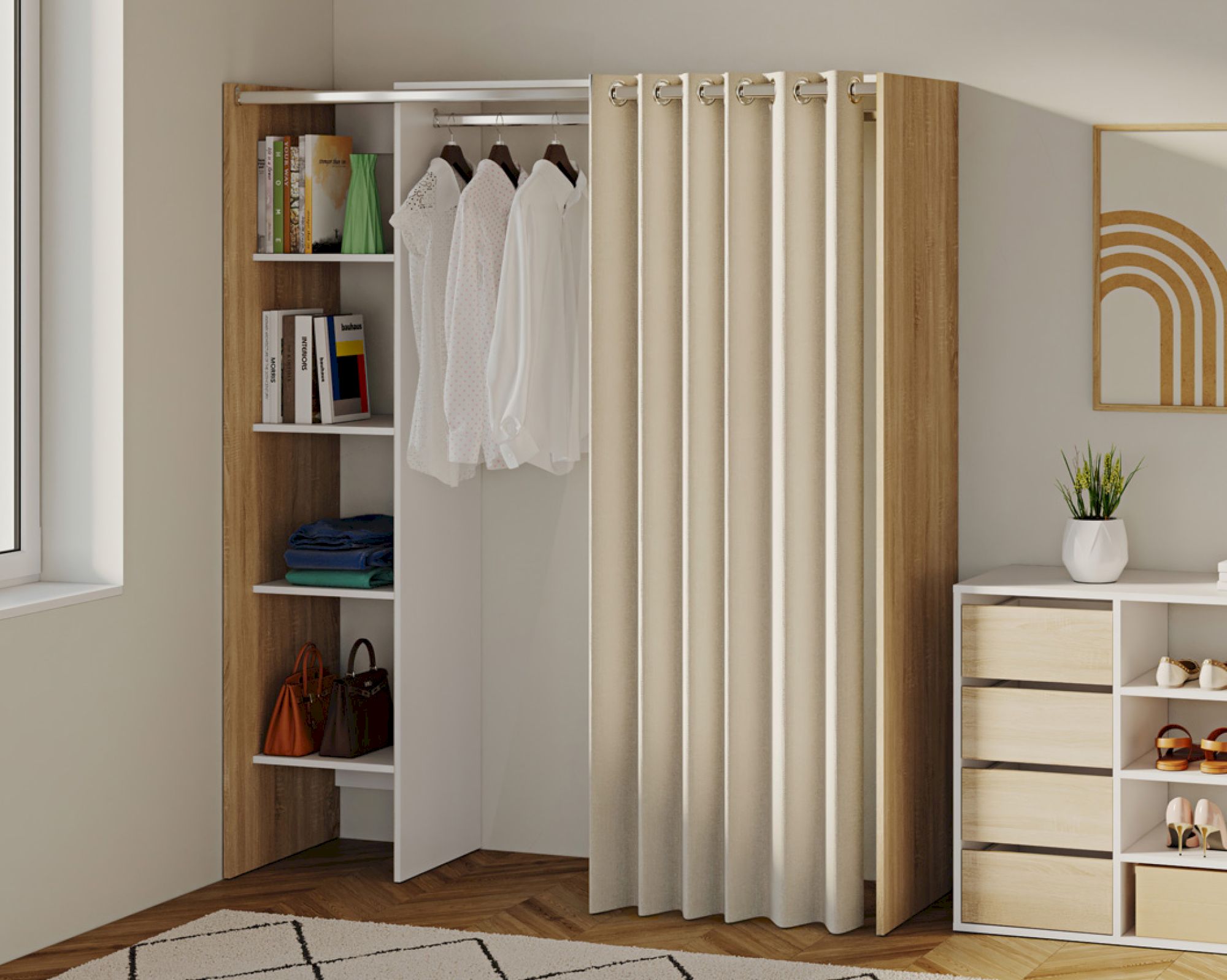 TemaHome »Tom 1« Kleiderschrank mit Vorhang Eiche Ecru 123/160x182x50 cm