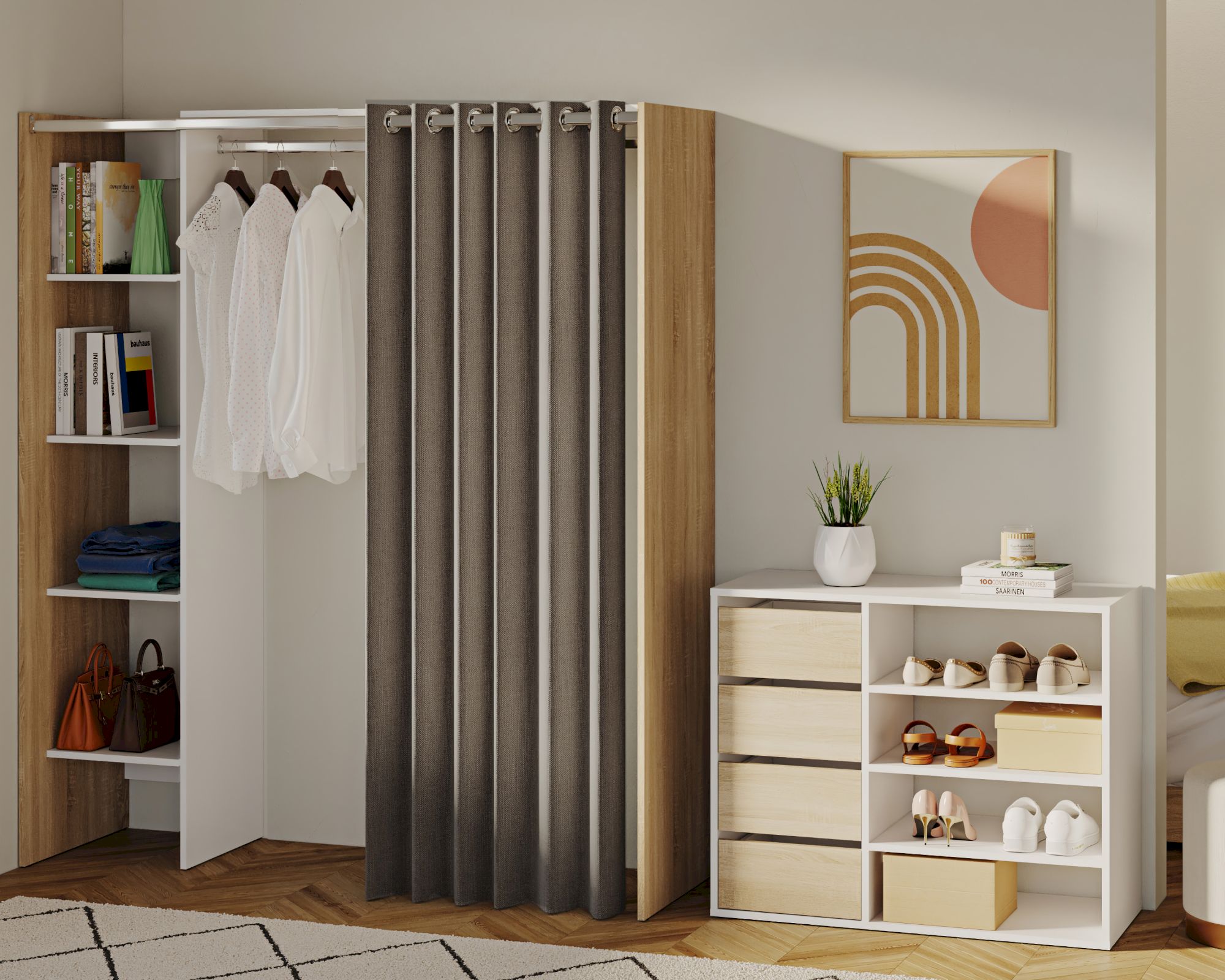 TemaHome »Tom 1« Kleiderschrank mit Vorhang Eiche Taupe 123/160x182x50 cm