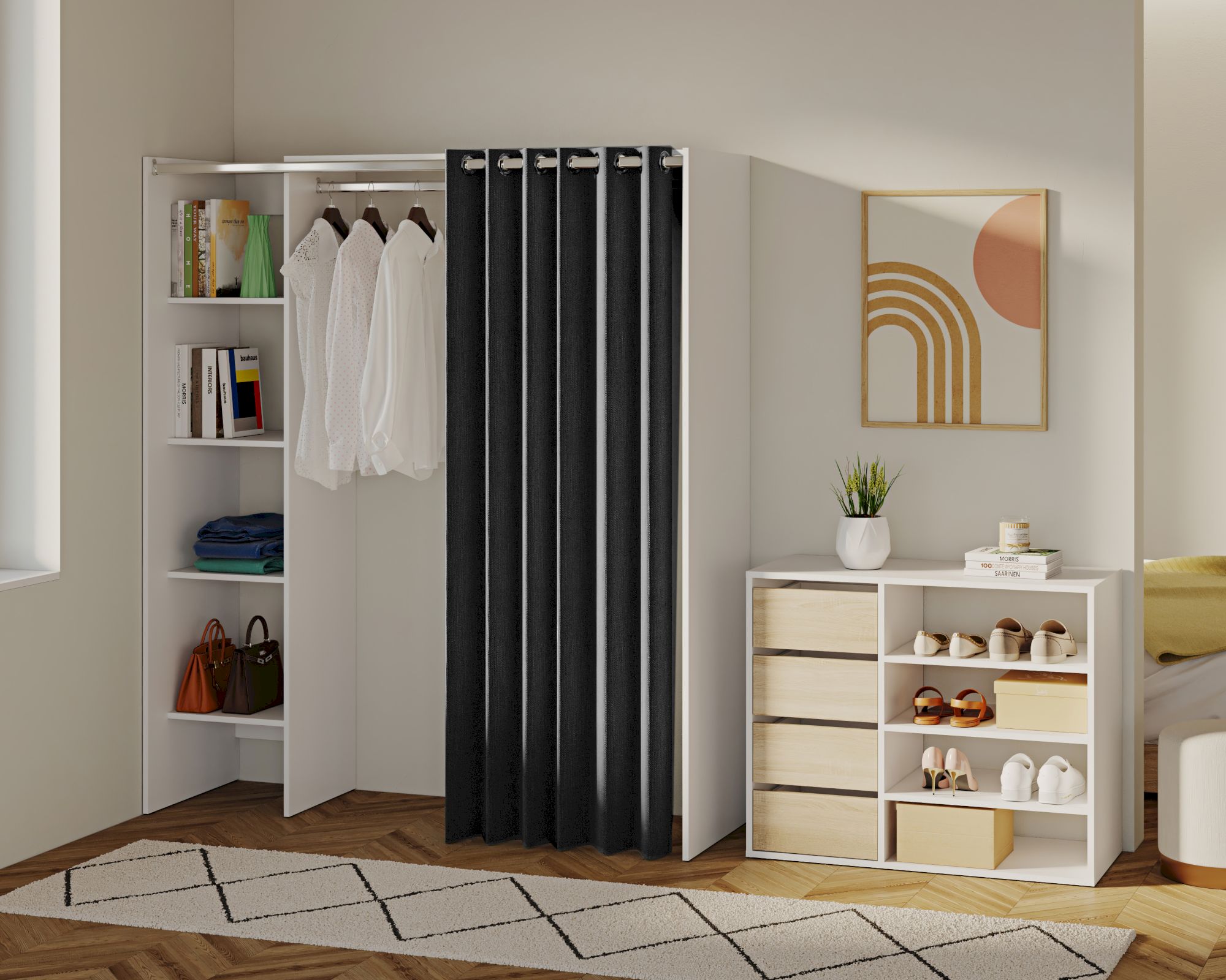 TemaHome »Tom 1« Kleiderschrank mit Vorhang Weiß Dunkelgrau 123/160x182x50 cm