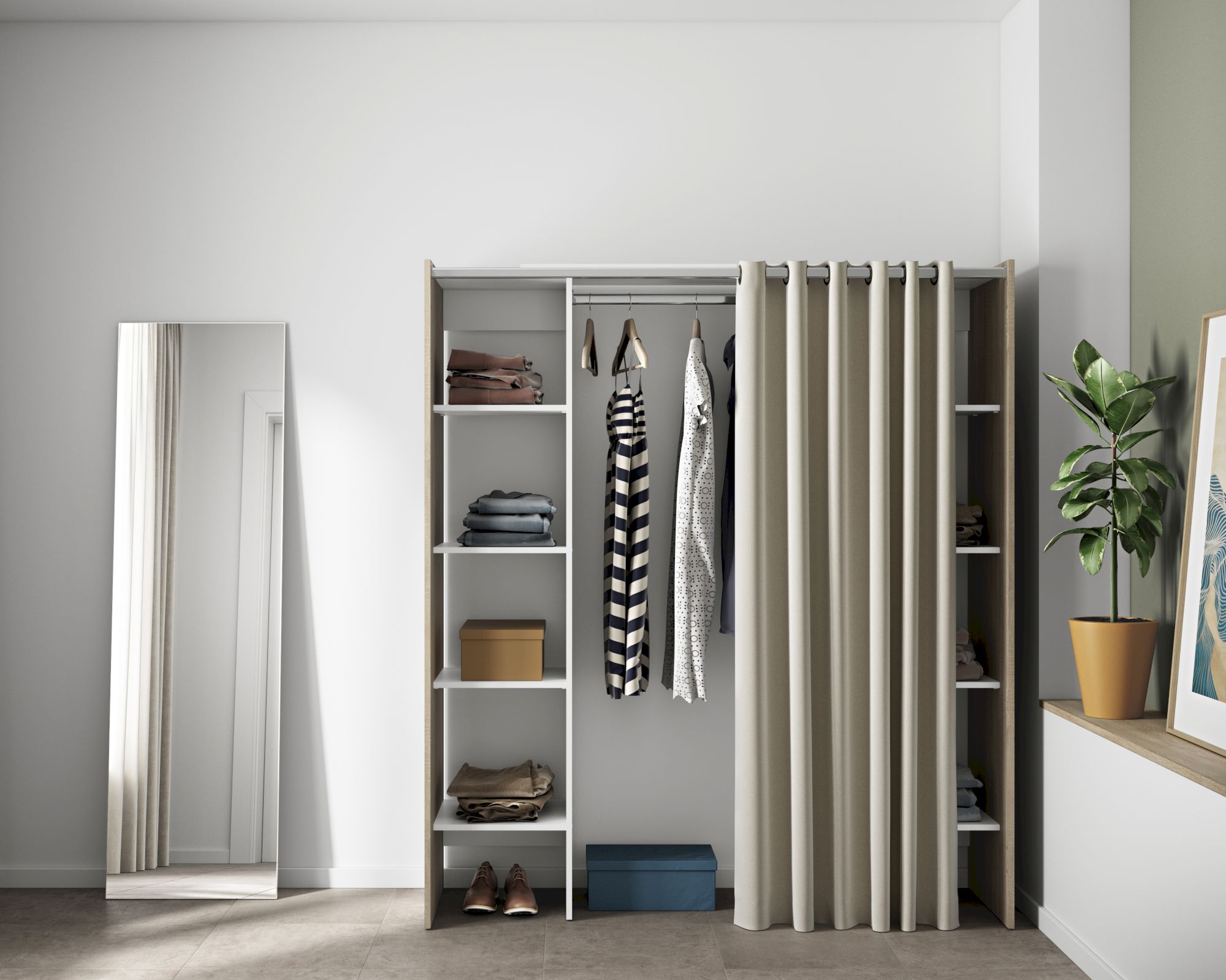 TemaHome »Tom 2.2« Kleiderschrank mit Vorhang Eiche Ecru 112/185x182x50 cm