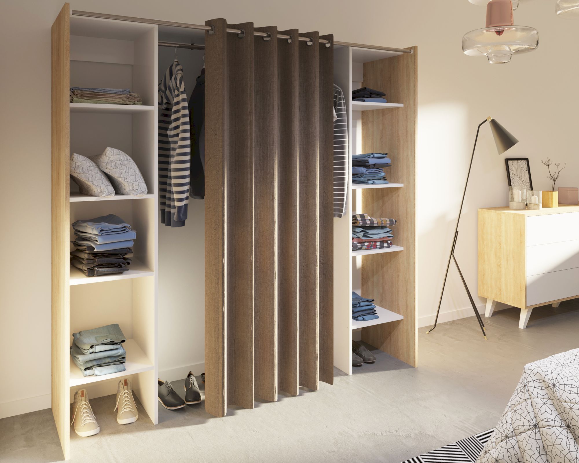 TemaHome »Tom 2.2« Kleiderschrank mit Vorhang Eiche Taupe 112/185x182x50 cm