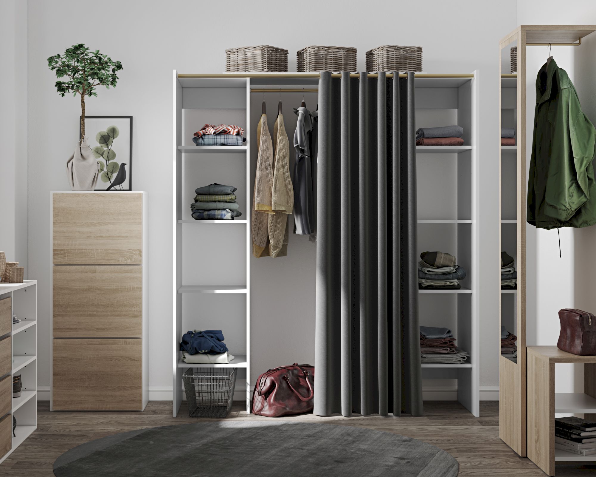 TemaHome »Tom 2.2« Kleiderschrank mit Vorhang Weiß Dunkelgrau 112/185x182x50 cm