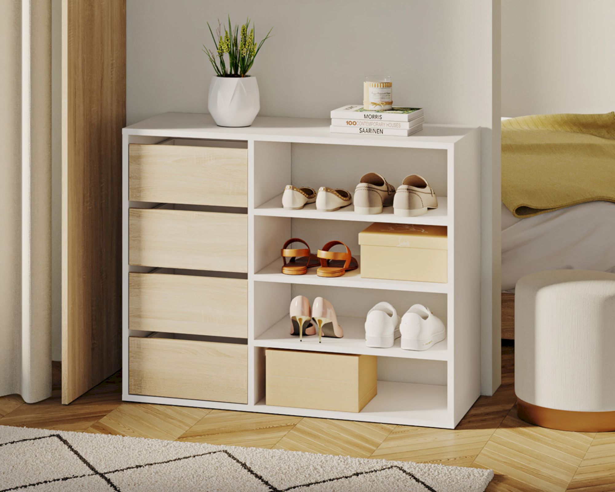 TemaHome »Tom« Schuhschrank Weiß mit Eiche 90x73x40 cm