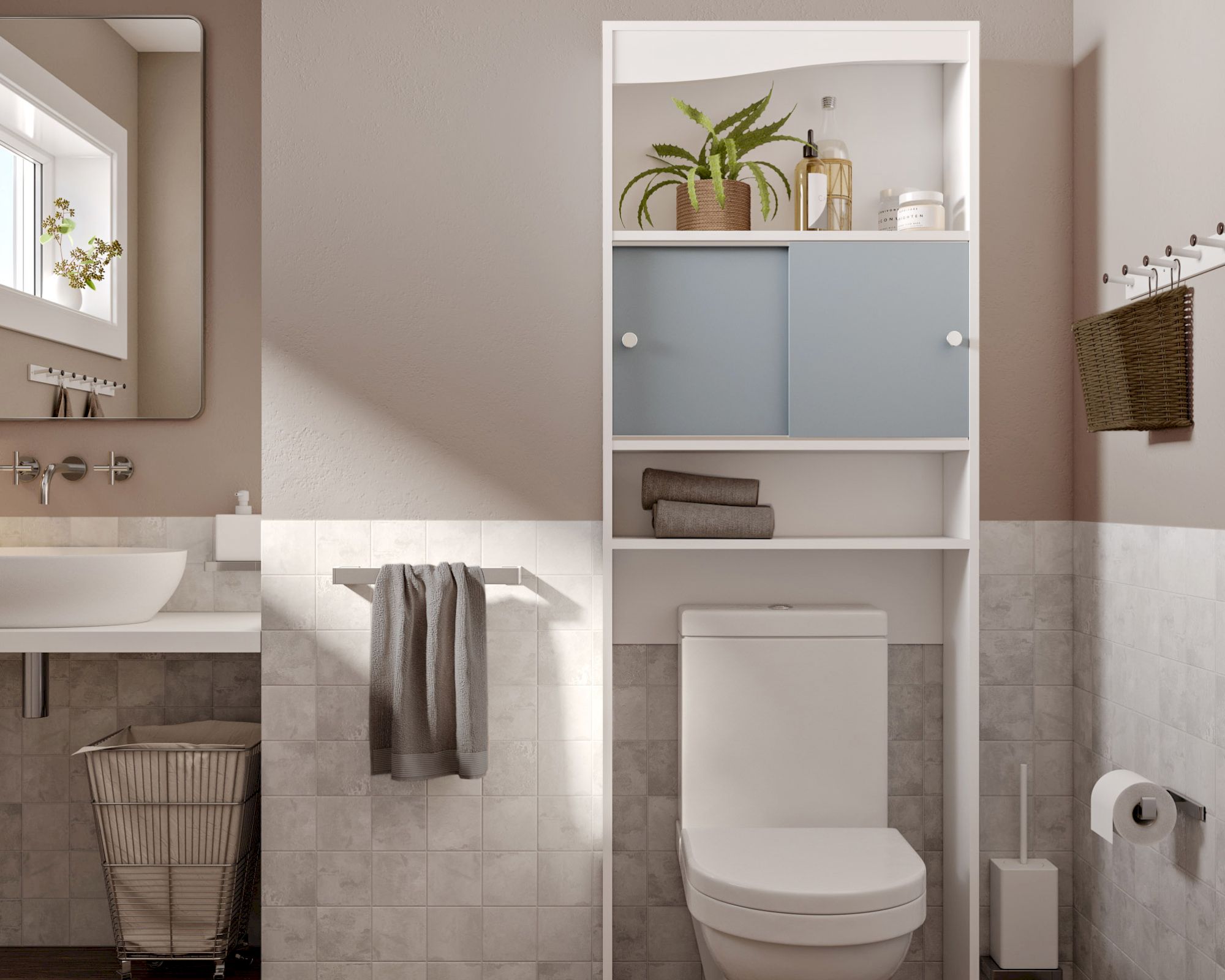TemaHome »Wave« Badezimmerschrank Celadon Grey 64x177x19 cm