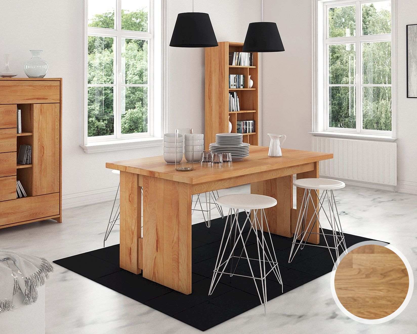 The Beds Vigo Massivholz Esstisch 1307 / 120 x 90 cm / Eiche klar lackiert / mit Funktion
