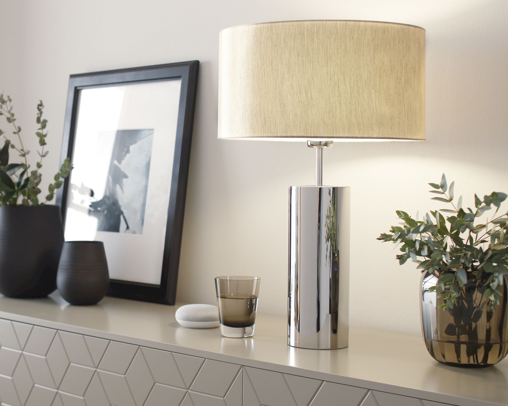Villeroy&Boch »Prag« Tischleuchte rund H 53 cm - Schirm 36 cm rund / silber, beige