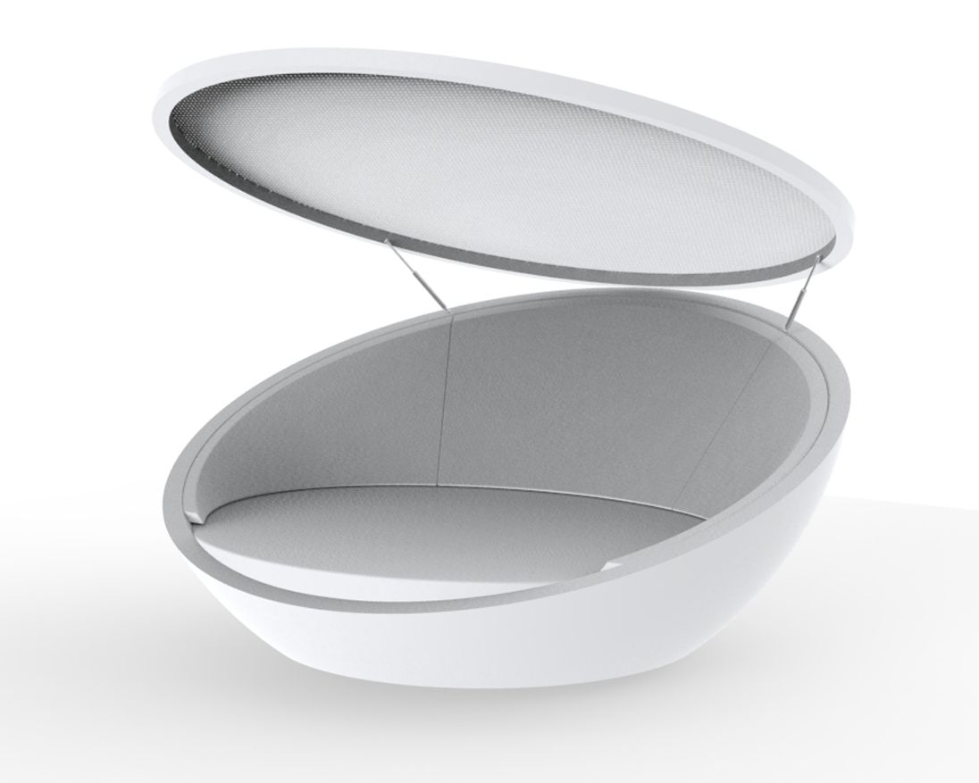 Vondom »ULM« Outdoor Daybed inkl. Sonnenblende Lackiert Hochglanz / Khaki mit Bezug Silvertex Khaki 5009 / inkl. Soundsystem