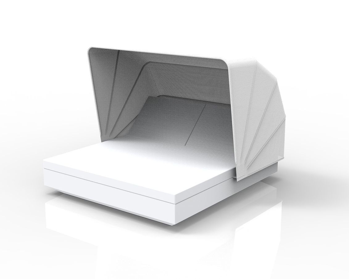 Vondom »VELA« Outdoor Daybed eckig mit 2 verstellbaren Rückenlehnen inkl. Faltdach White mit Bezug Silvertex White 4004 / Basic Matt / Sunvision