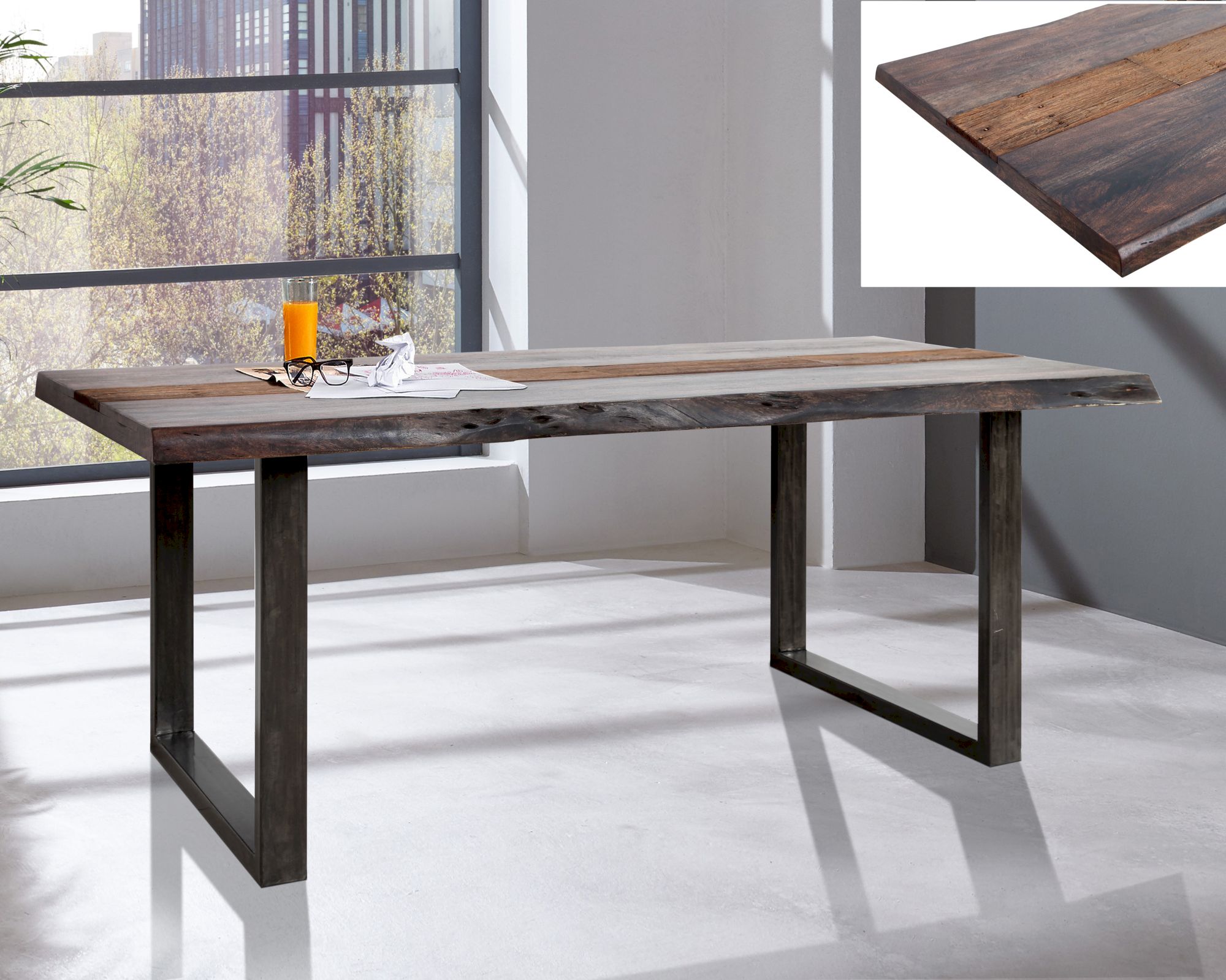 WOLFMÖBEL »City« Akazie Baumkante Esstisch rough wood 195x90 cm
