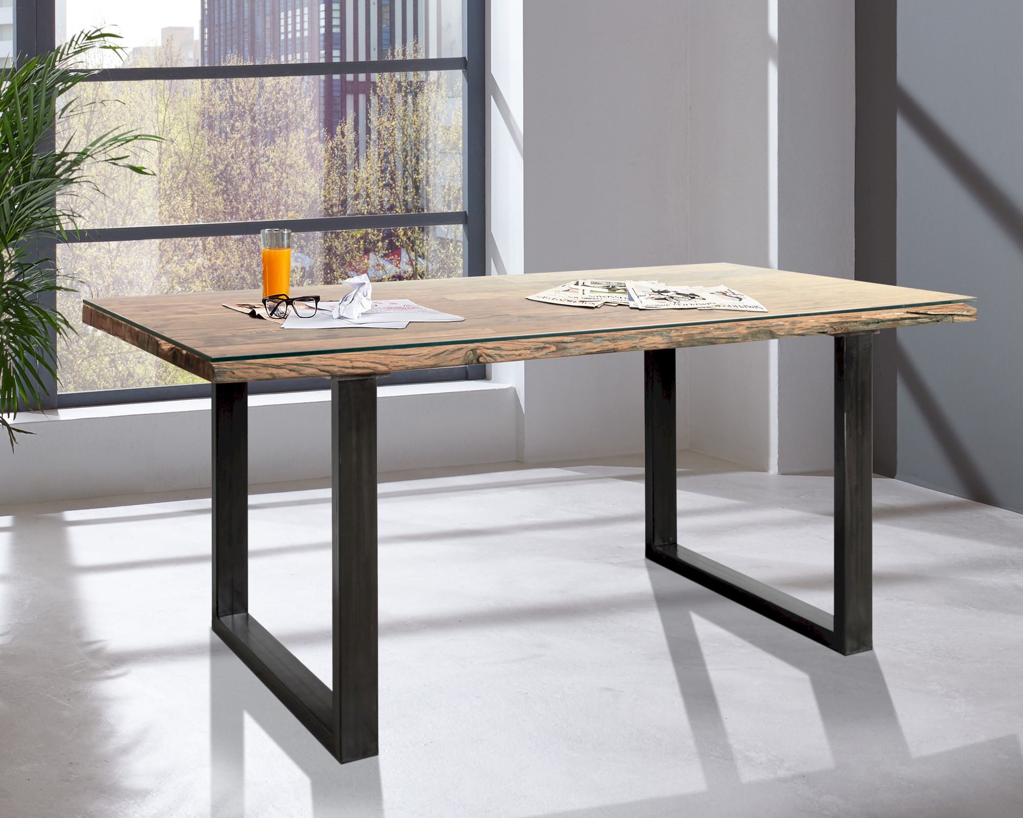 WOLFMÖBEL »City« Esstisch OLD mit Glasplatte 160x90 cm