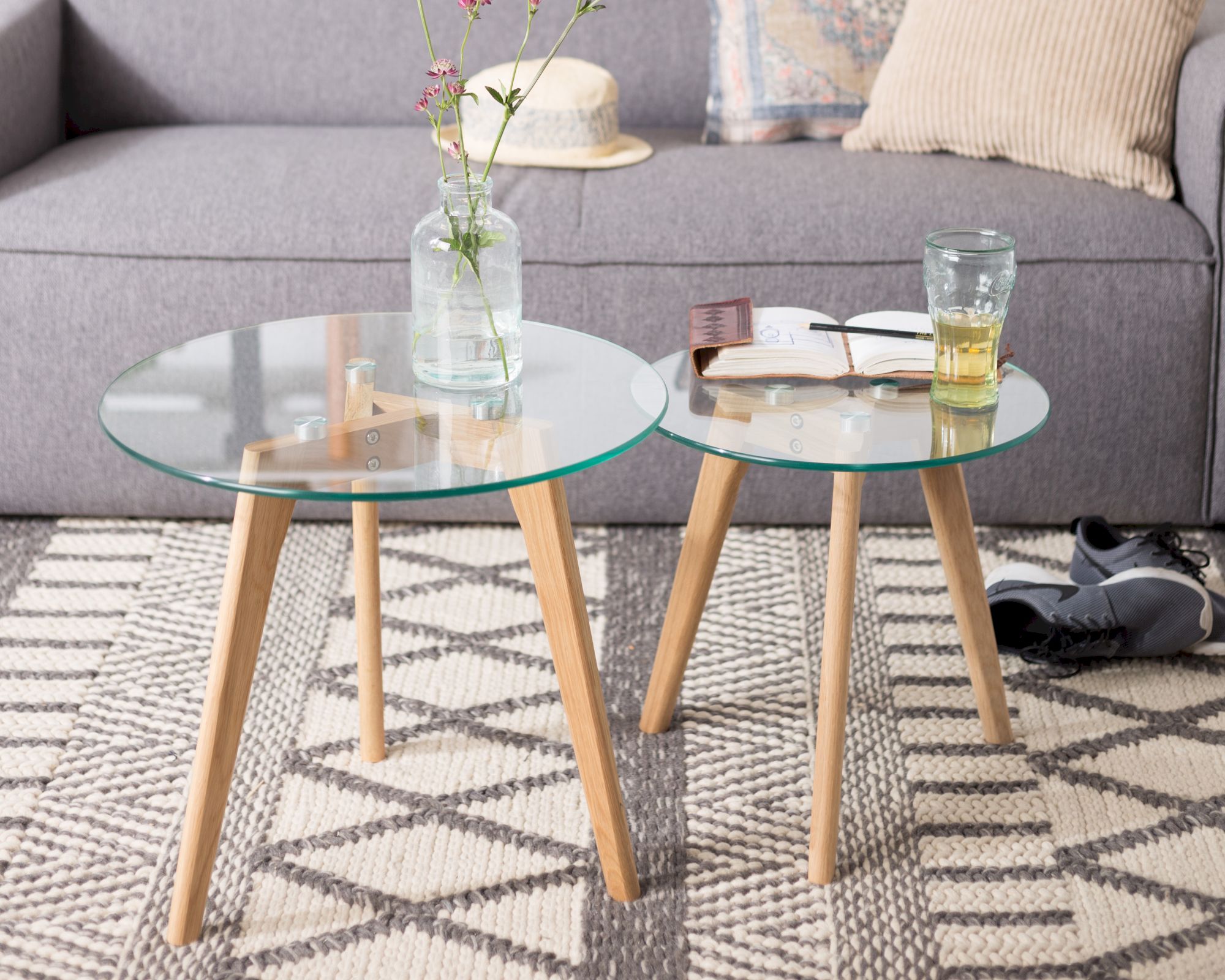 designline Beistelltisch Bror 2er-Set mit Glasplatte