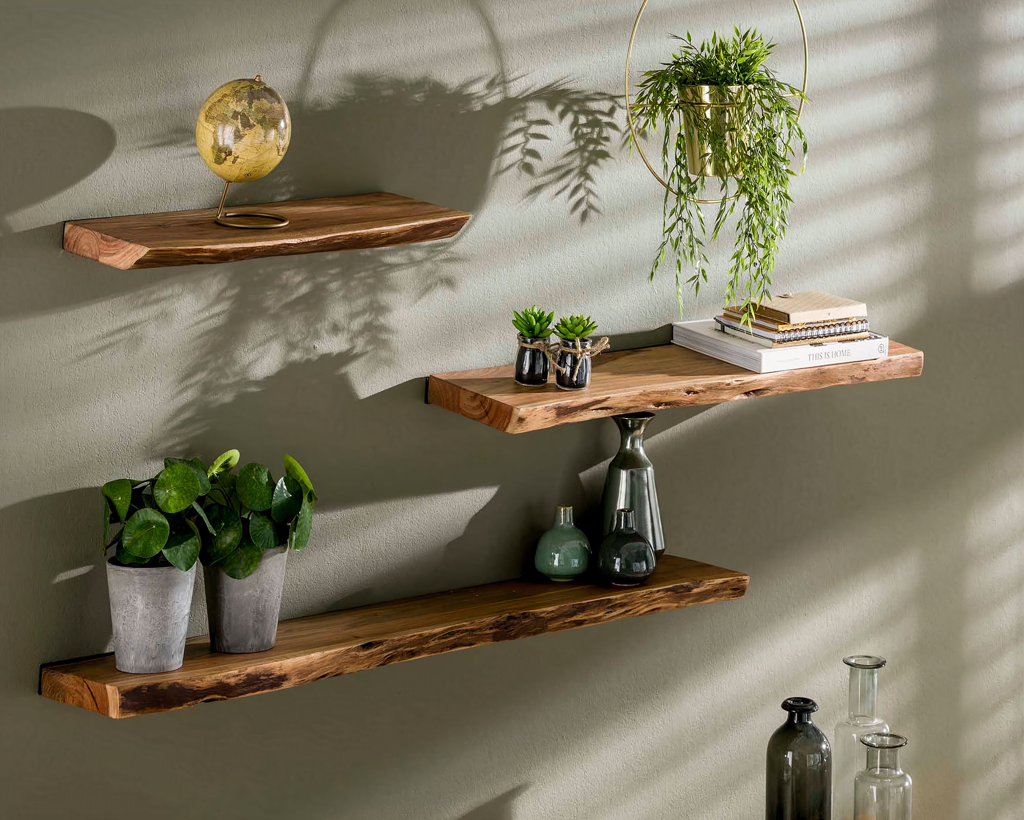designline »Edge« Massivholz Wandregal Akazie 90x4x20 cm