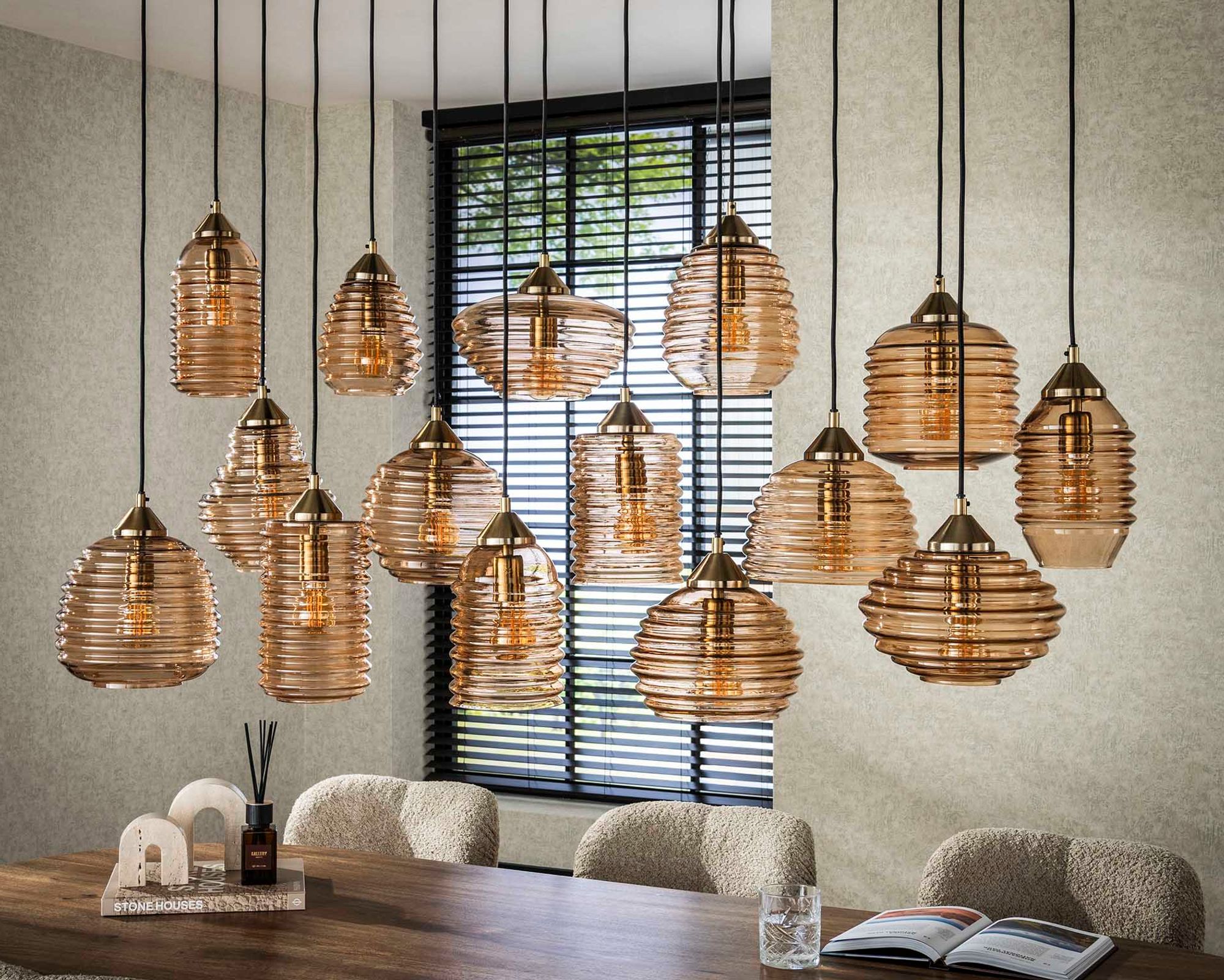 designline »Rib« Hängeleuchte XV Amber Glas