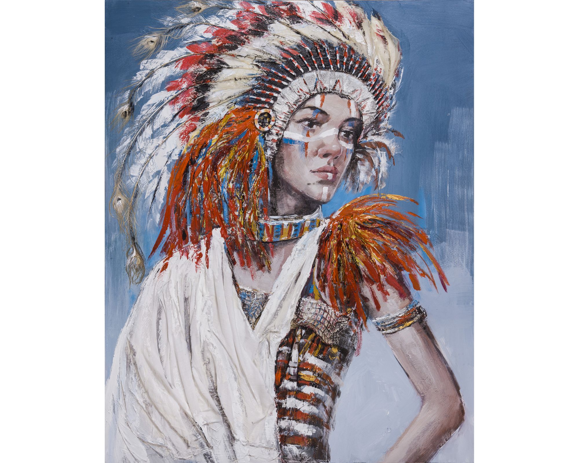 die Faktorei »Frau mit Indianer-Kopfschmuck II« Struktur-Wandbild 120x150 cm