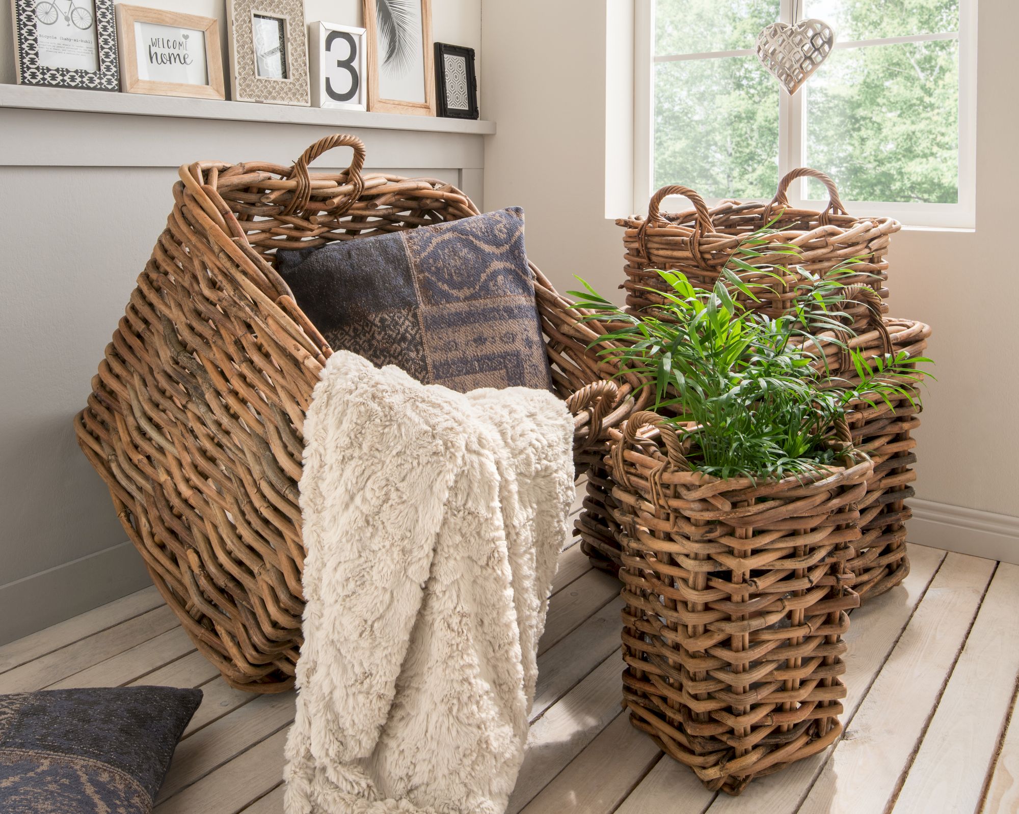 die Faktorei »Jimberan« Rattan-Korbset XL Kubu Rattan white wash