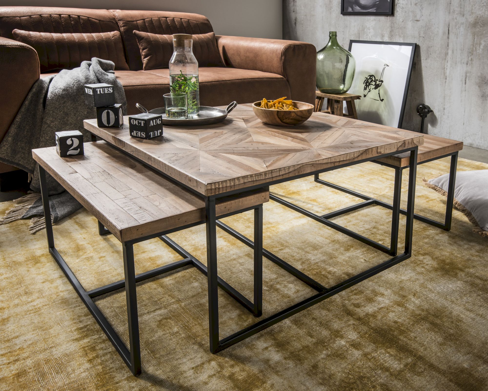die Faktorei »Mosaik« Couchtisch 3er Set Teakholz