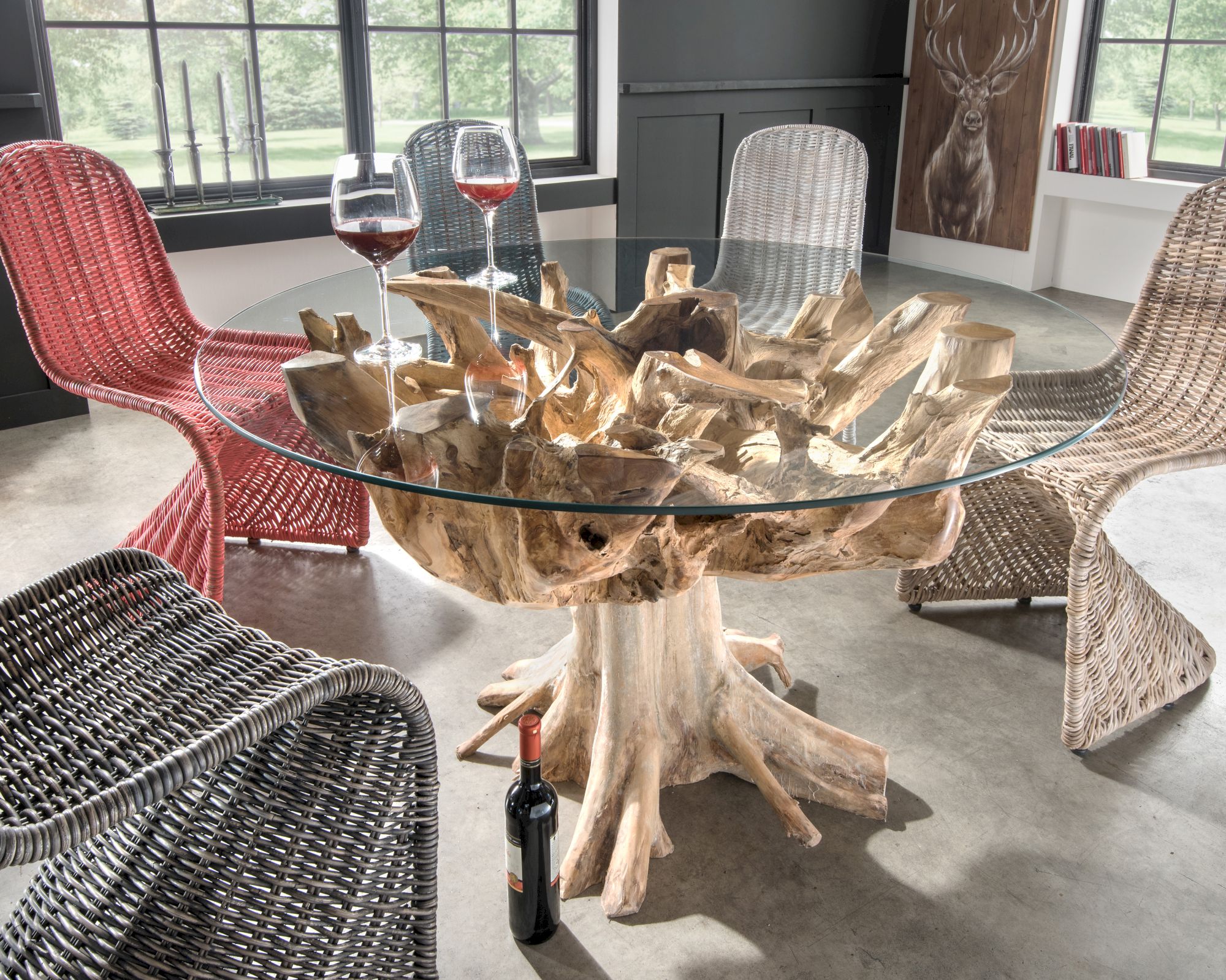 die Faktorei »Ubod« Teak Unikat Esstisch 120 cm / mit Glasplatte