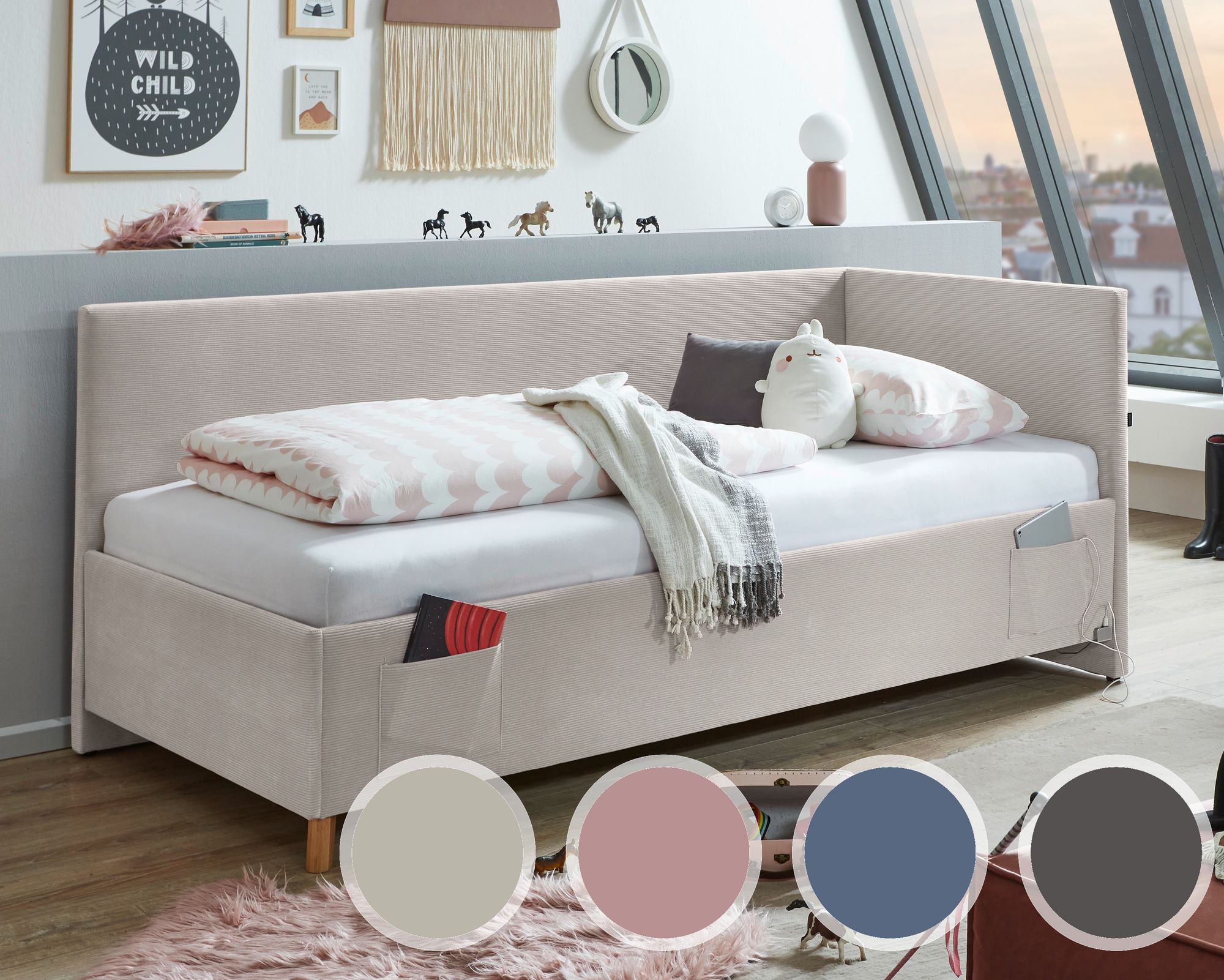 meise.möbel »Cool II« Jugendbett Cord 90x200 cm / nata / mit Rückenteil / ohne Bettkasten / ohne Matratze