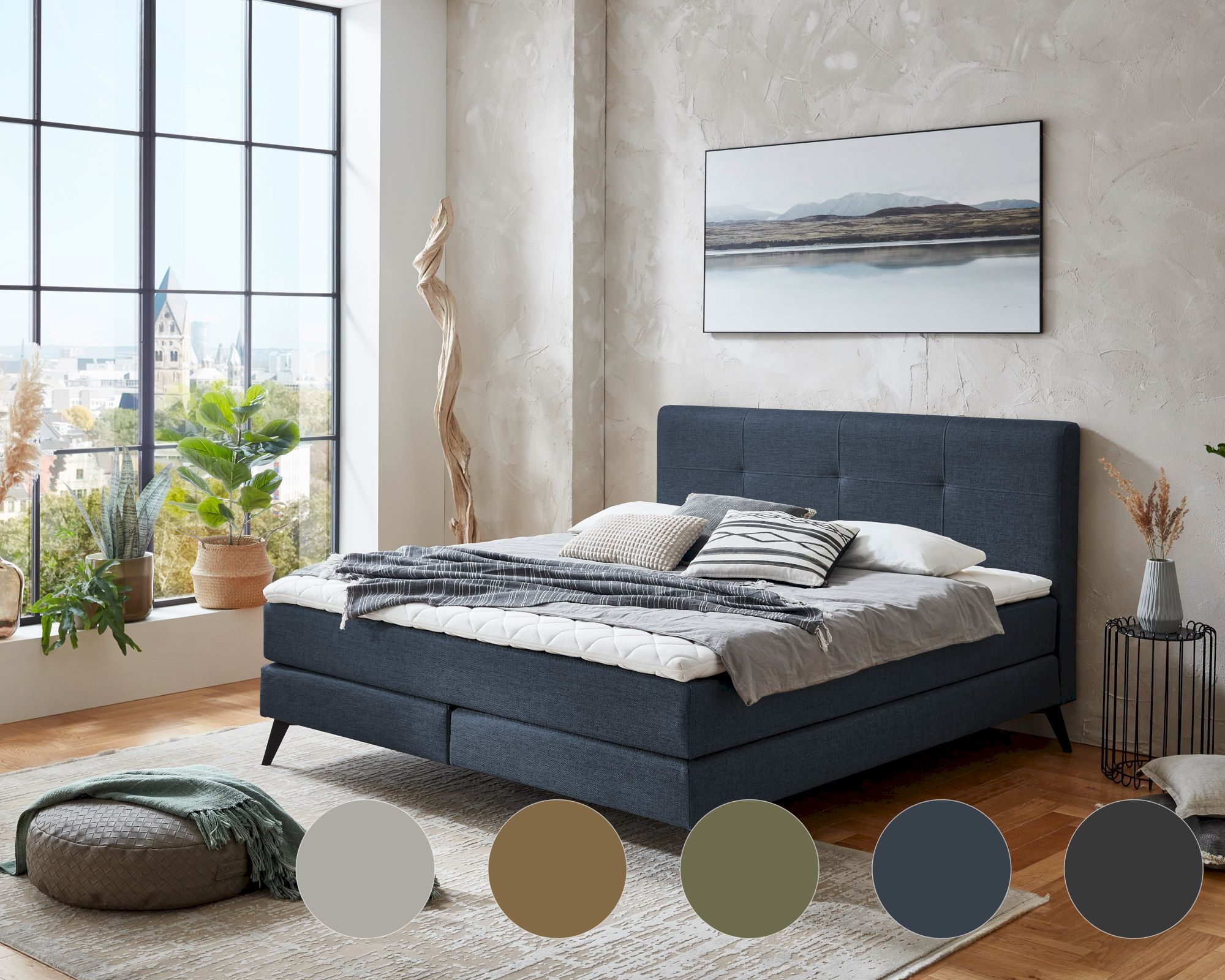 meise.möbel »Jona« Boxspringbett 160x200 cm / Dunkelblau