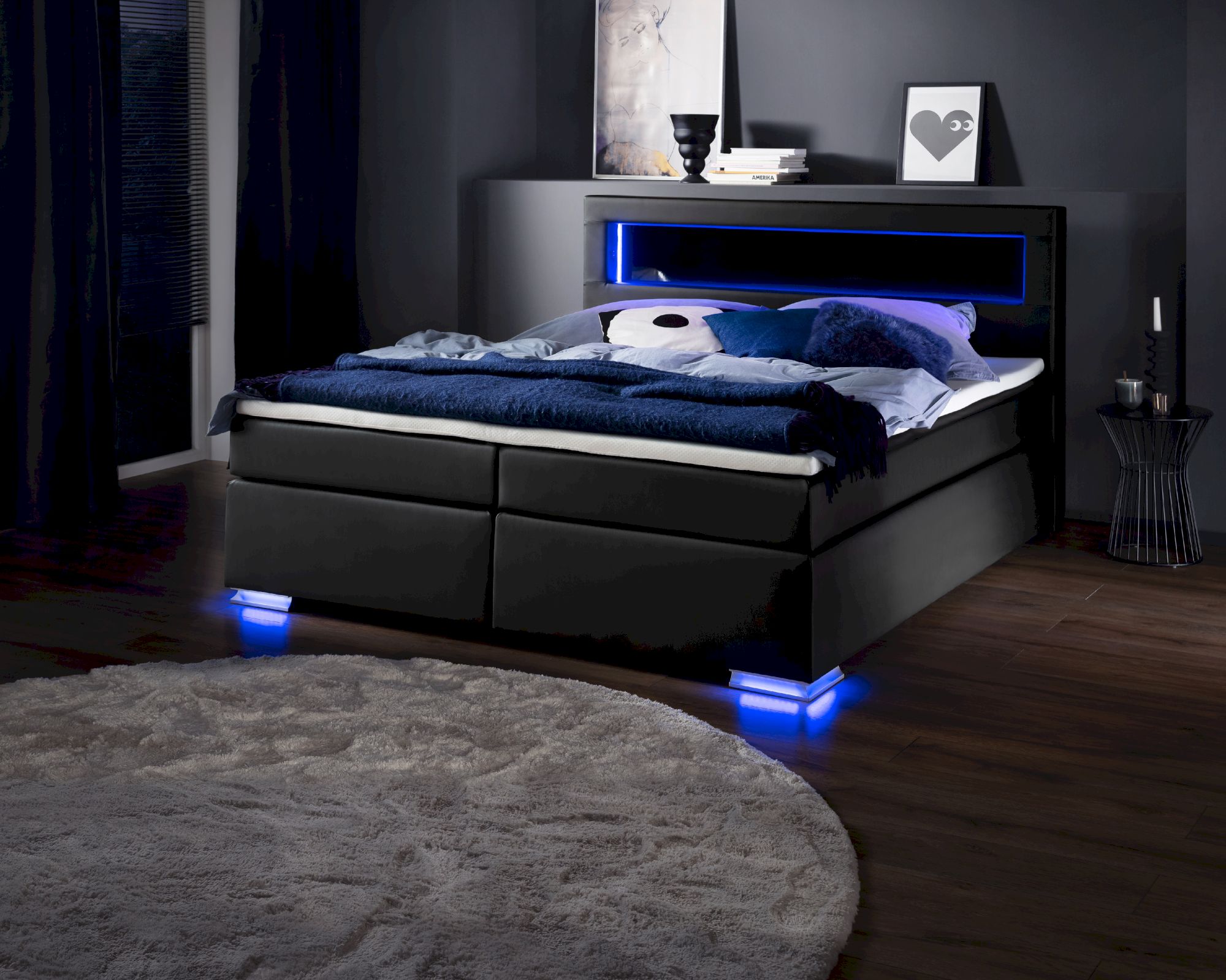 meise.möbel »Mirror« Boxspringbett in schwarz 160x200 cm / schwarz / 7-Zonen-Tonnentaschenfederkern Wendematratze inkl. Topper