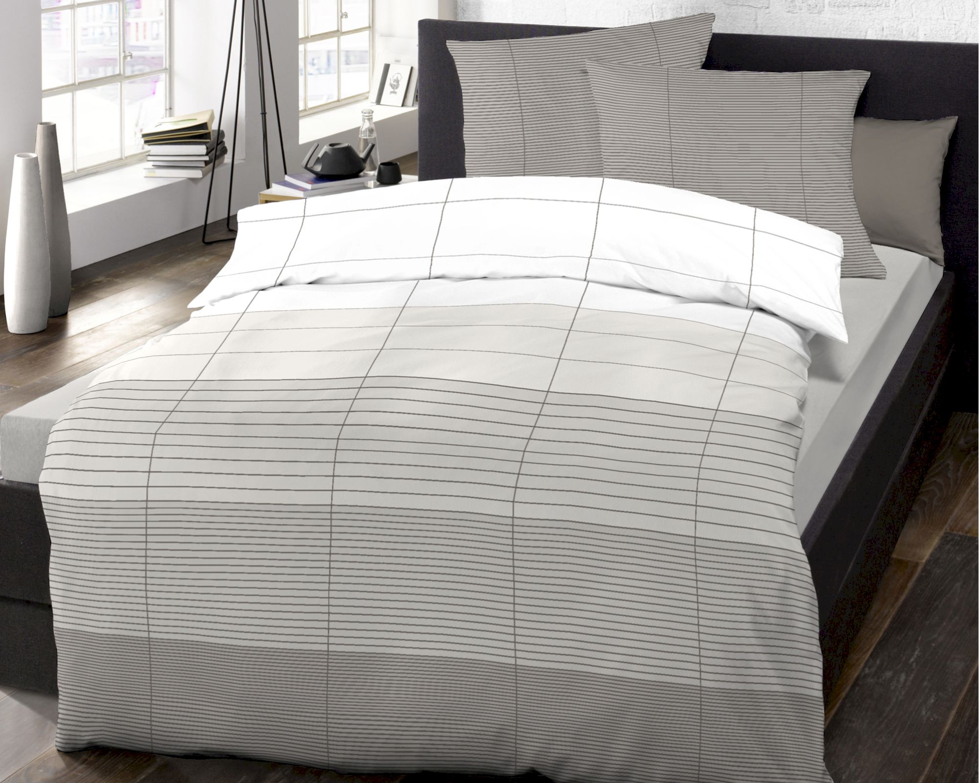 schlafgut »Shutters« Mako-Satin Bettwäsche 6563-768 frappe 155x200 cm / 80x80 cm