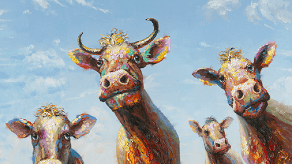 La Casa Ölbild handgemalt "fröhliche Kühe" 140x110 cm Artikelbild 2