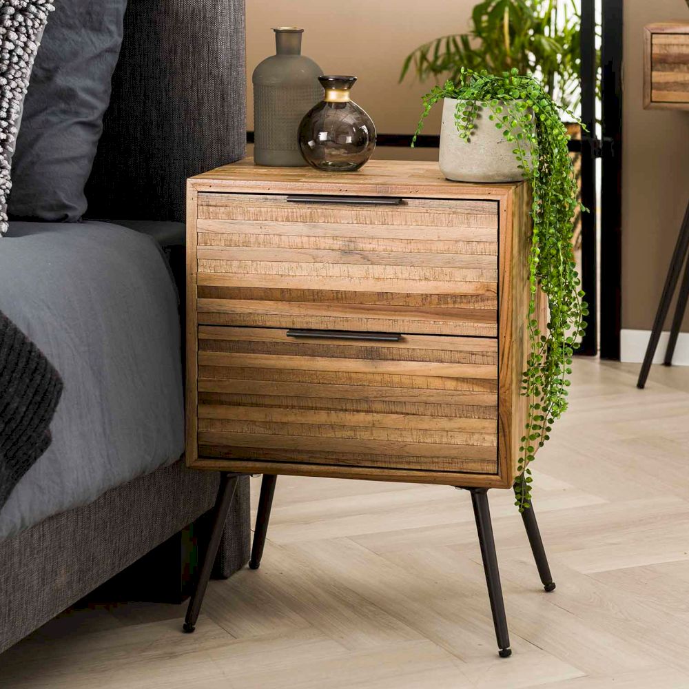 designline »Teca strip« Nachttisch 2 Schubladen