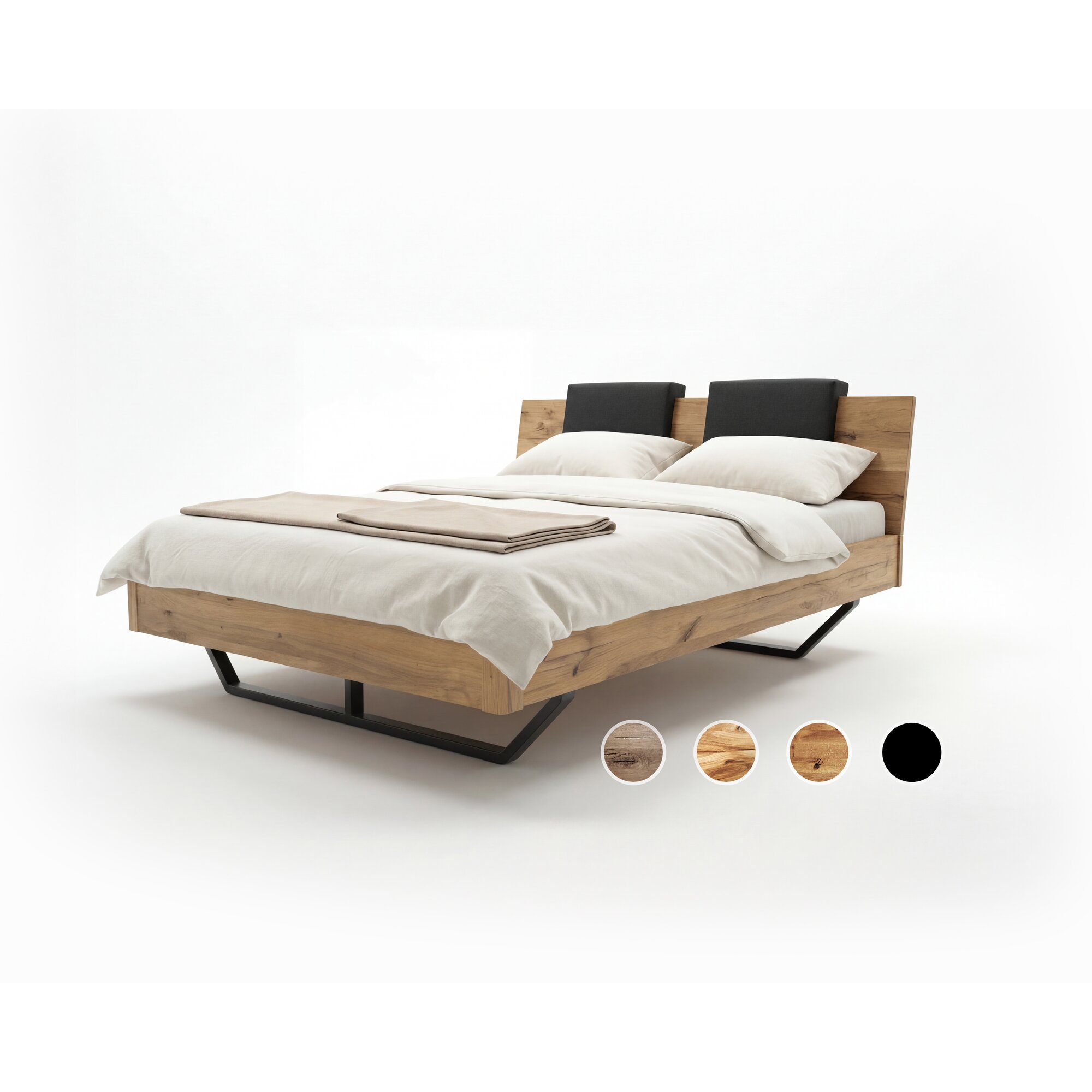 BlackWood »Dolce Vita II« Wildeiche Massivholzbett 140x200 cm / Wildeiche stone / ohne Kissen