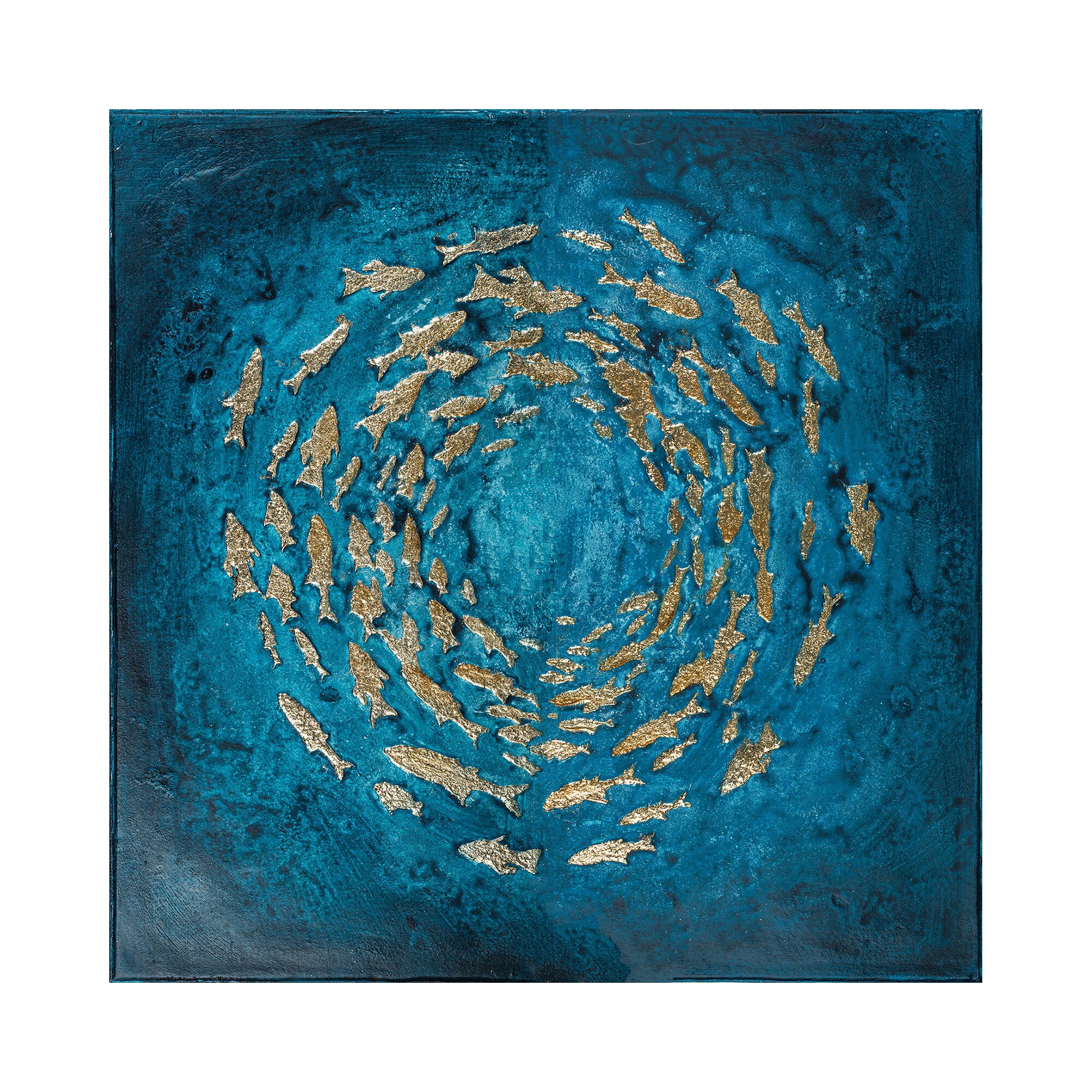 designline La Casa »Fischstrudel abstrakt petrol gold mix« Ölbild handbemalt 100x100 cm