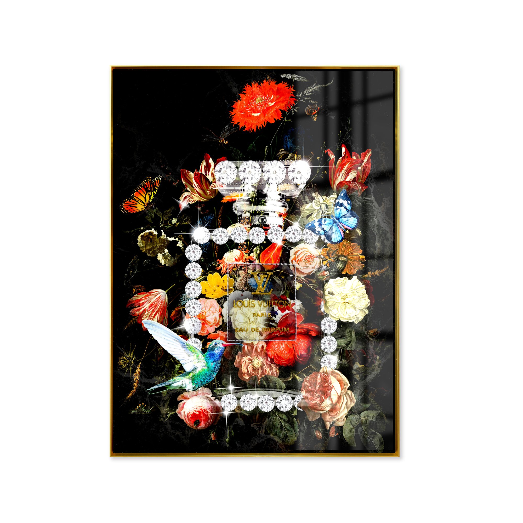 La Casa »Flacon with flowers« Glasbildmit Strassapplikationen 90x120 cm Rahmen gold