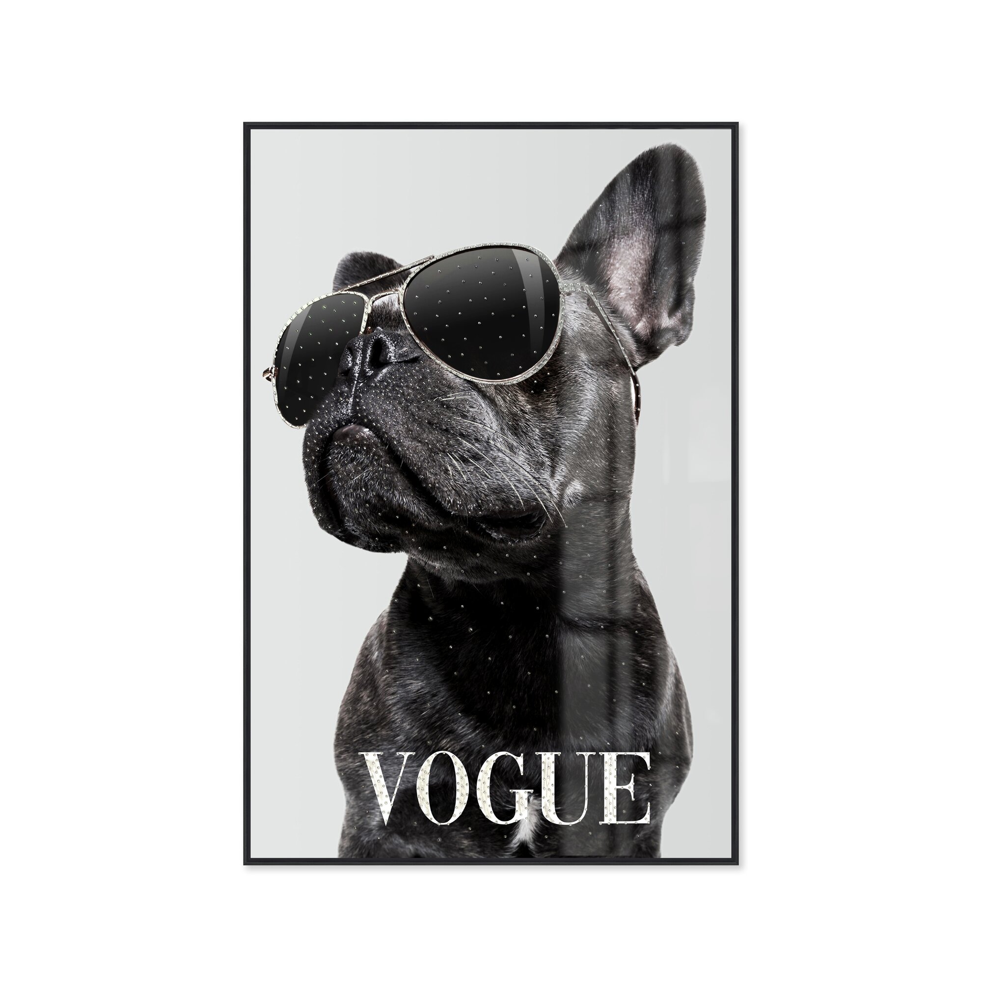La Casa »Vogue Dog with sunglasses« Glasbild mit Strassapplikation 80x120 cm