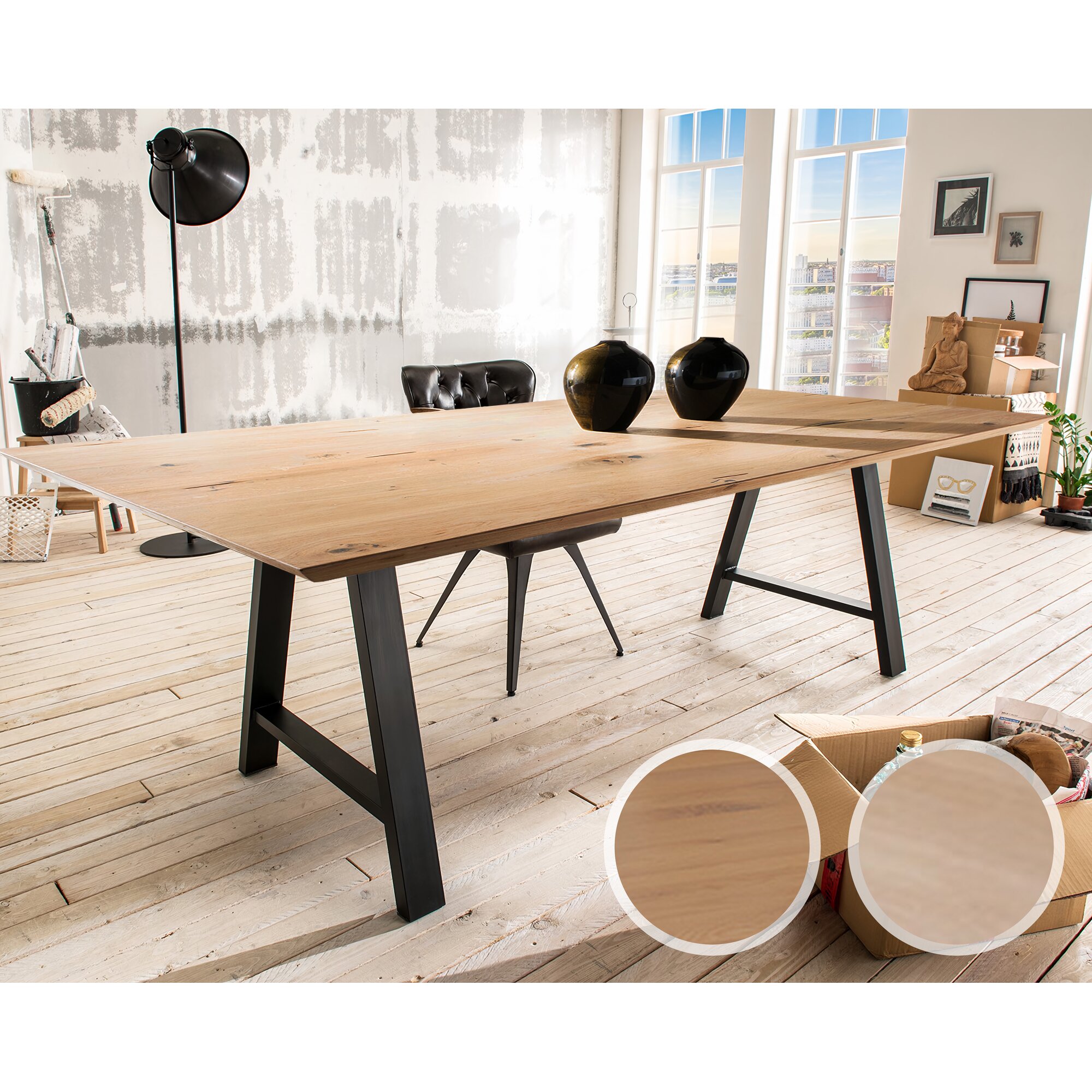 Massivholz »Luzern« Tabula Rasa Esstisch 4 cm / voll massiv / Wildeiche natur / 220x100 cm