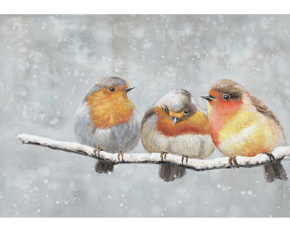 la casa 3 vögel auf ast im winter Ölbild handbemalt