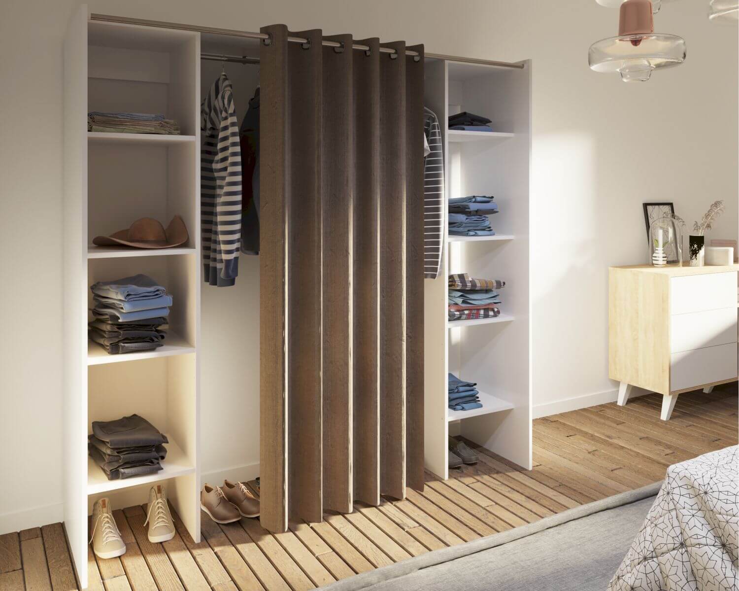 TemaHome Taupe Kleiderschrank Weiß 2.2« mit »Tom Vorhang •