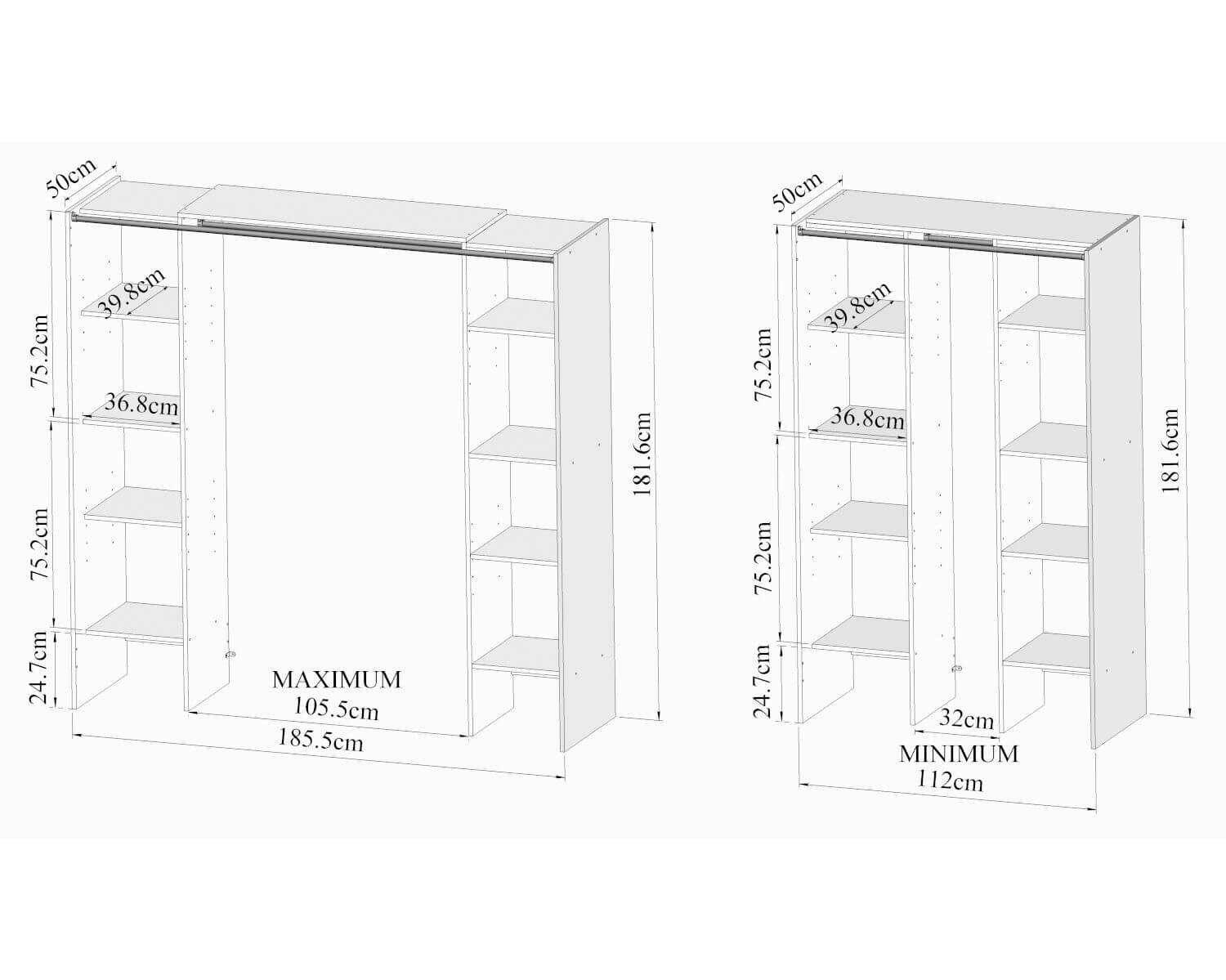 TemaHome »Tom 2.2« Kleiderschrank mit Vorhang Weiß Taupe •