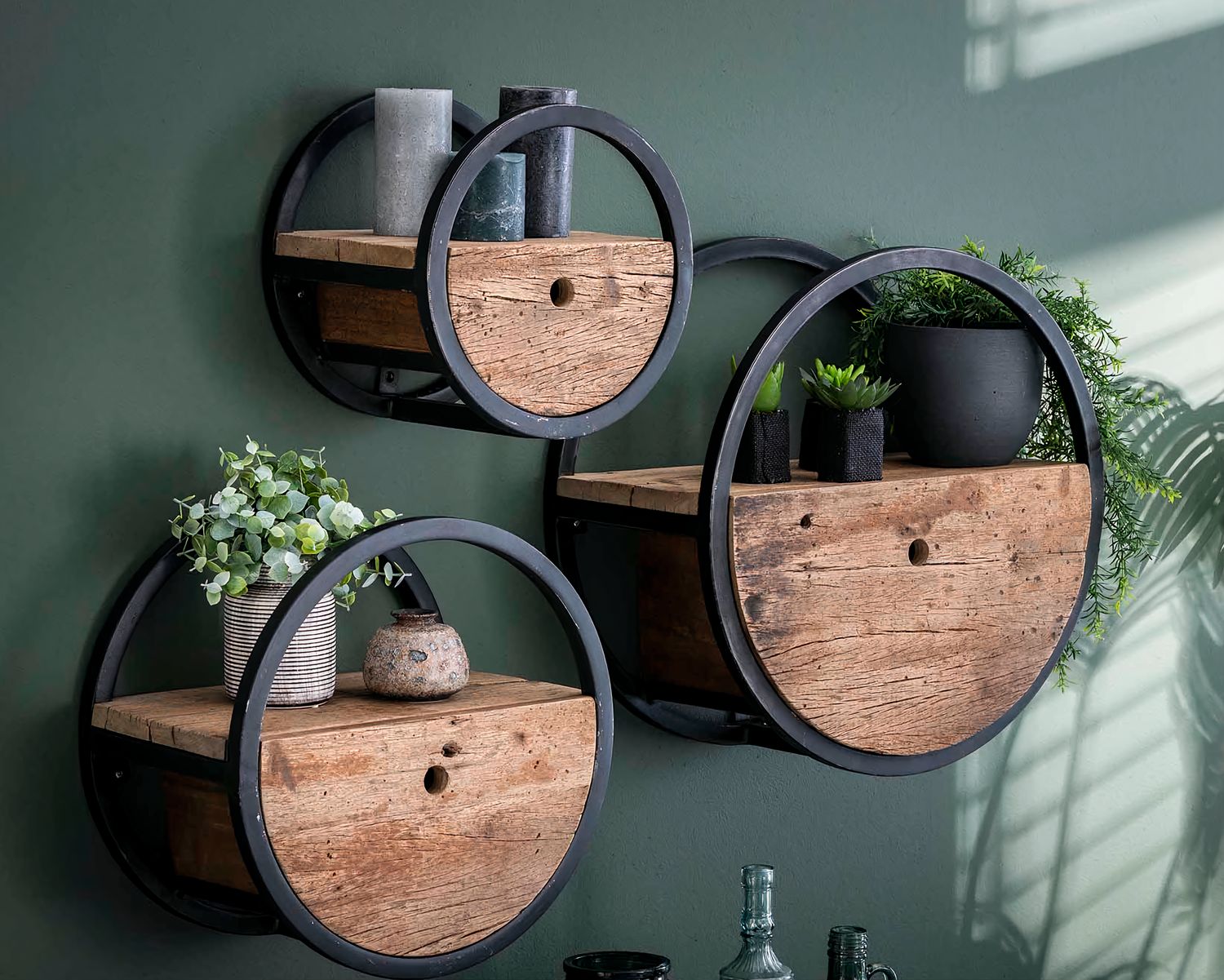 designline »Runde« Massivholz Wandregal mit Schublade