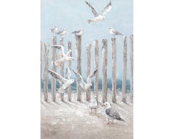 La Casa Ölbild handbemalt "Möwen auf Pfeiler am Strand" 80x120 cm Artikelbild 6